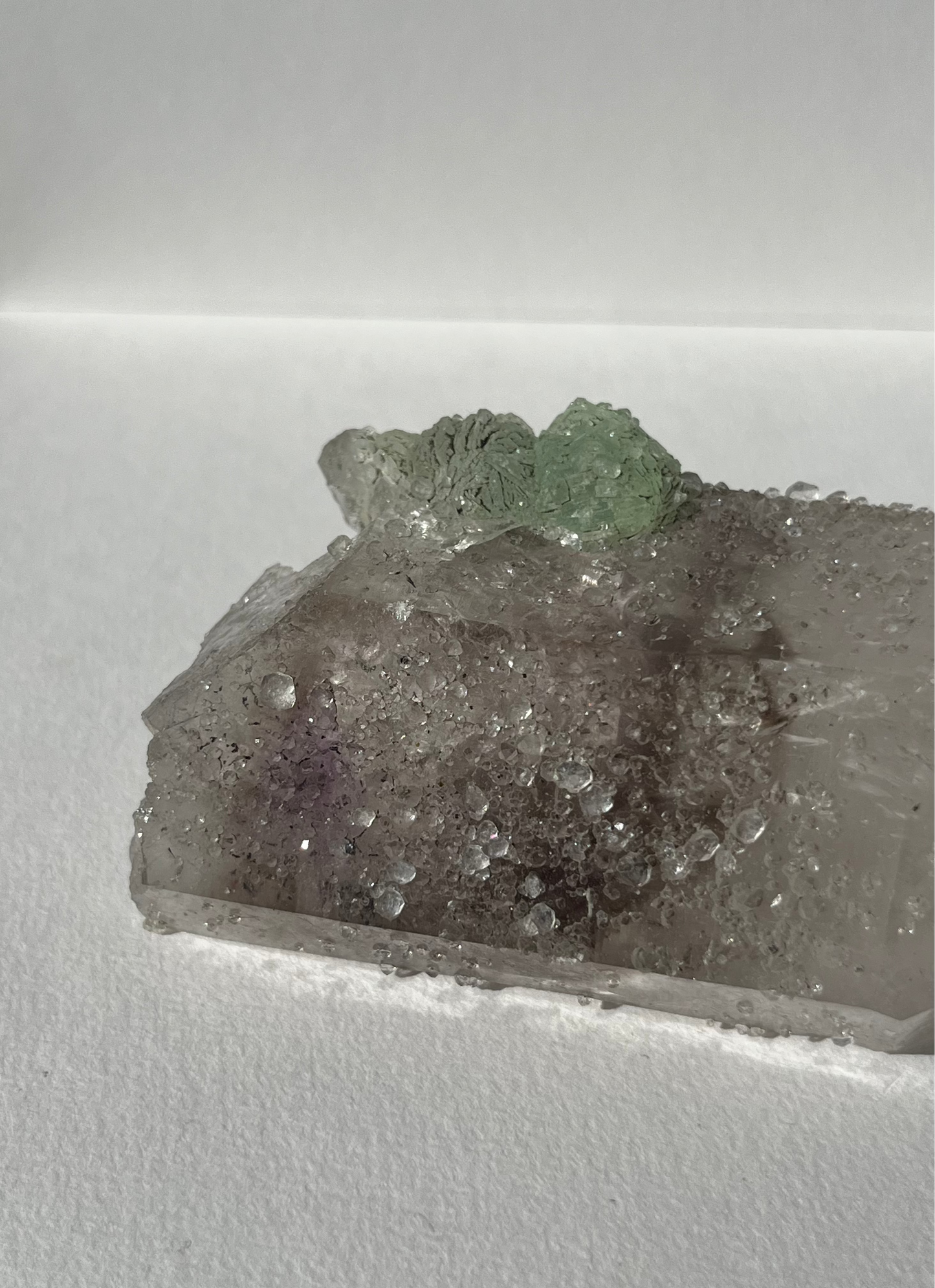 Hollow Core Streep Quartz with Analcime & Prehnite Coating with Epidote Inclusions Specimen with Enhydro (Collector’s Choice)