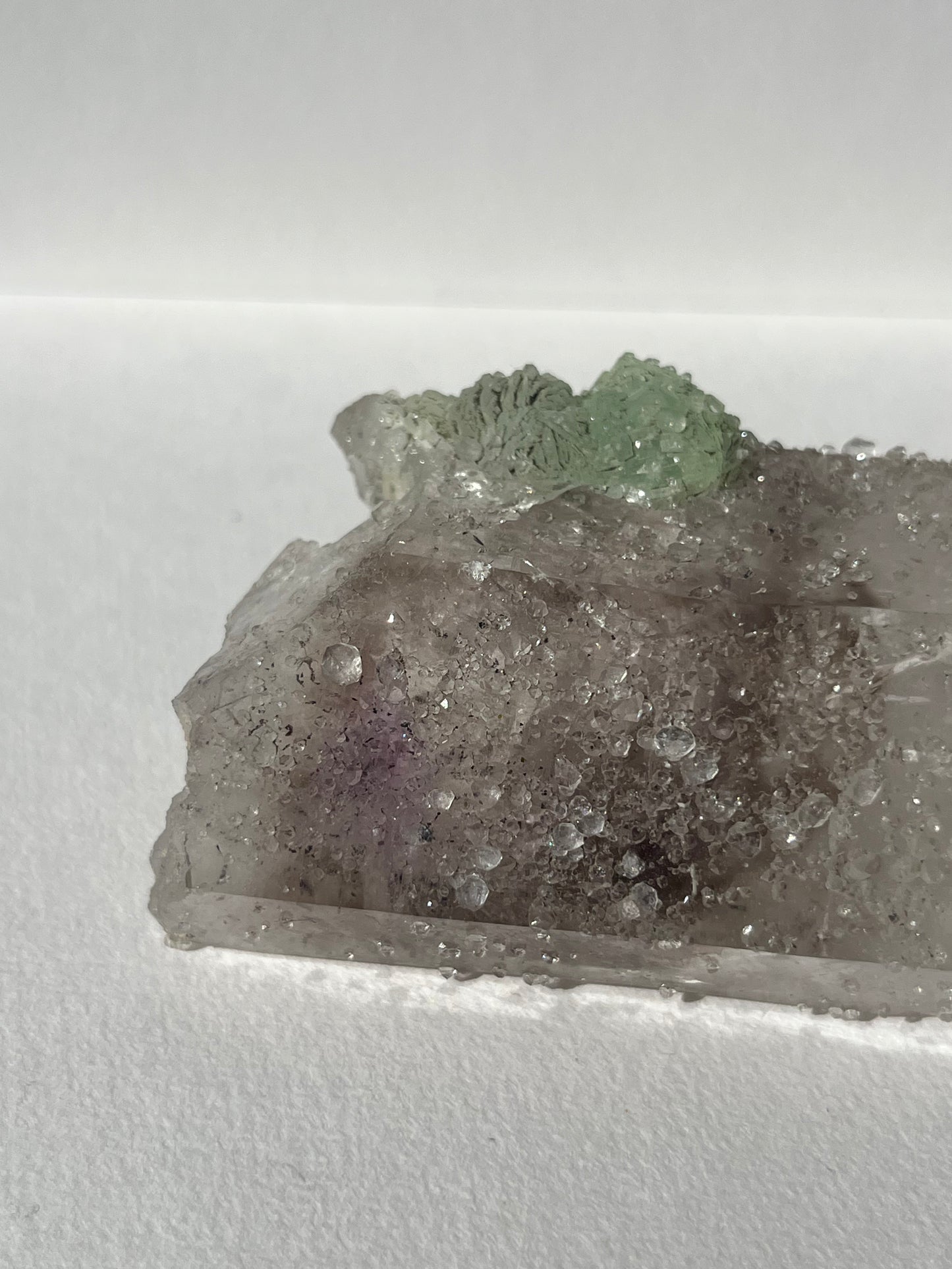 Hollow Core Streep Quartz with Analcime & Prehnite Coating with Epidote Inclusions Specimen with Enhydro (Collector’s Choice)