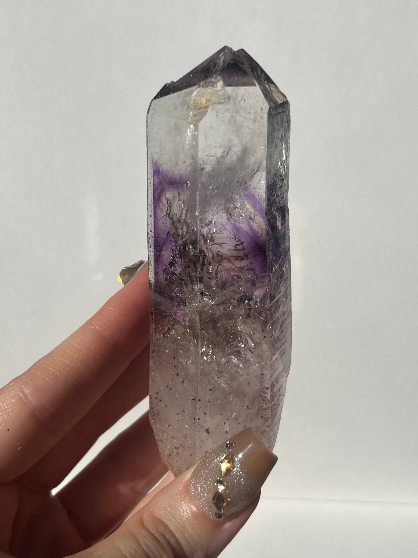 Phantom Amethyst Quartz with Analcime and Harlequin Hematite Inclusions Specimen B