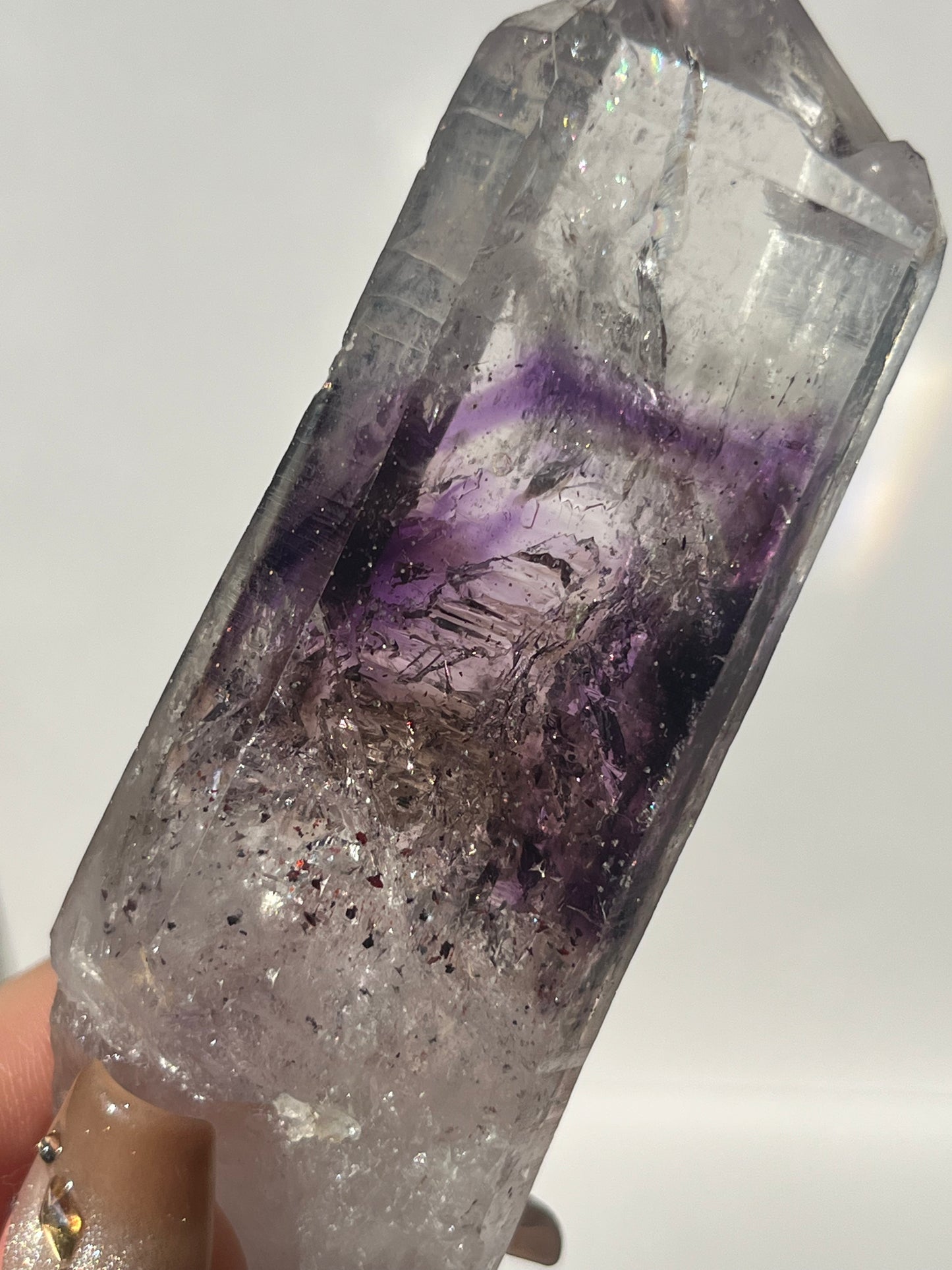 Phantom Amethyst Quartz with Analcime and Harlequin Hematite Inclusions Specimen B