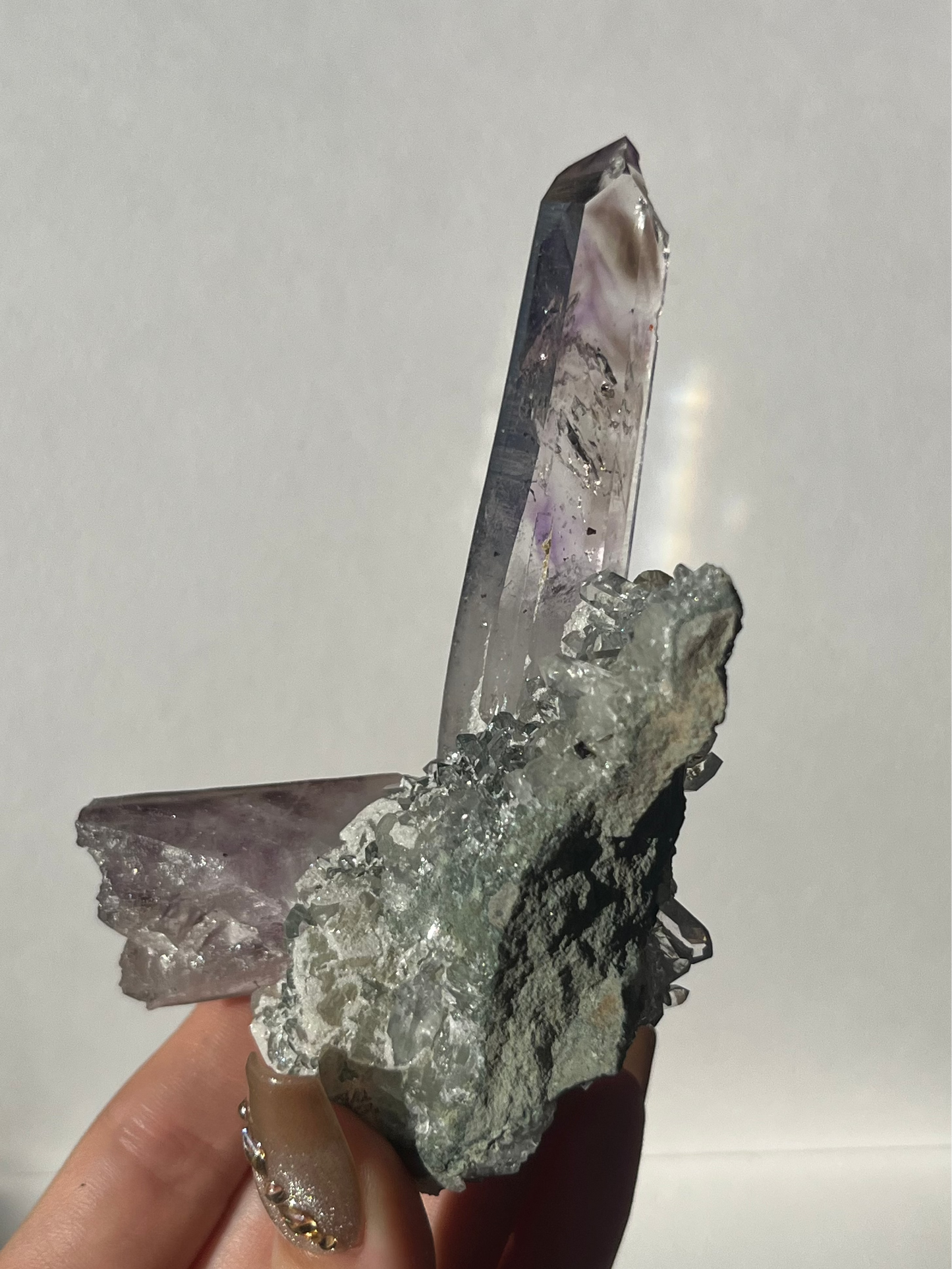 Smokey Phantom Amethyst on Matrix with Enhydro, Epidote & Druzy Coated Calcite Specimen F