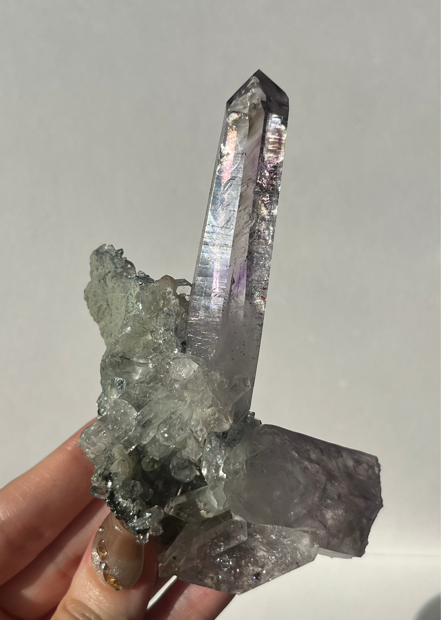 Smokey Phantom Amethyst on Matrix with Enhydro, Epidote & Druzy Coated Calcite Specimen F