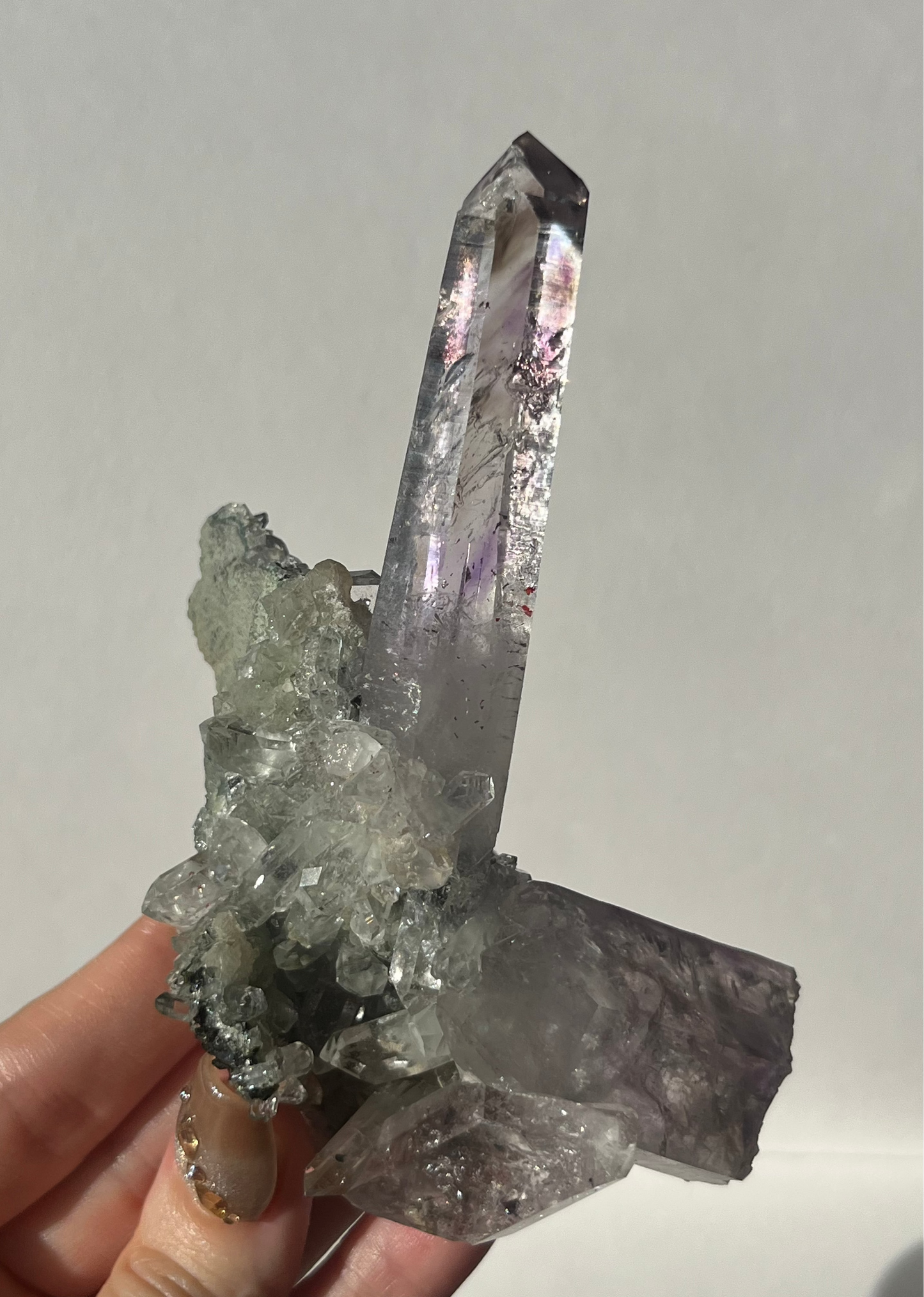 Smokey Phantom Amethyst on Matrix with Enhydro, Epidote & Druzy Coated Calcite Specimen F