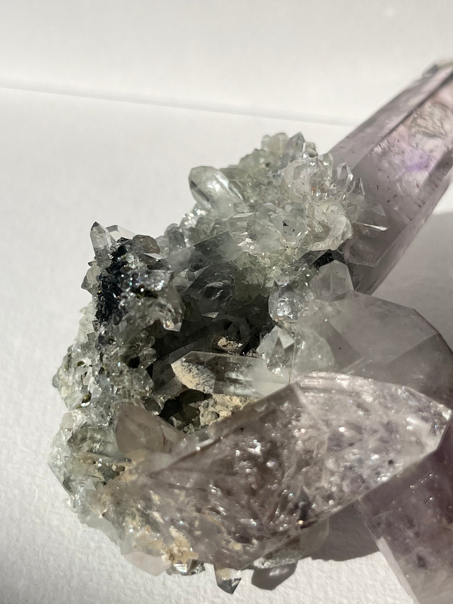 Smokey Phantom Amethyst on Matrix with Enhydro, Epidote & Druzy Coated Calcite Specimen F