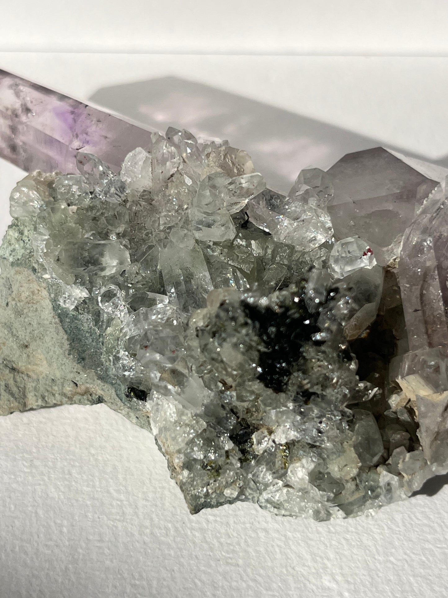 Smokey Phantom Amethyst on Matrix with Enhydro, Epidote & Druzy Coated Calcite Specimen F