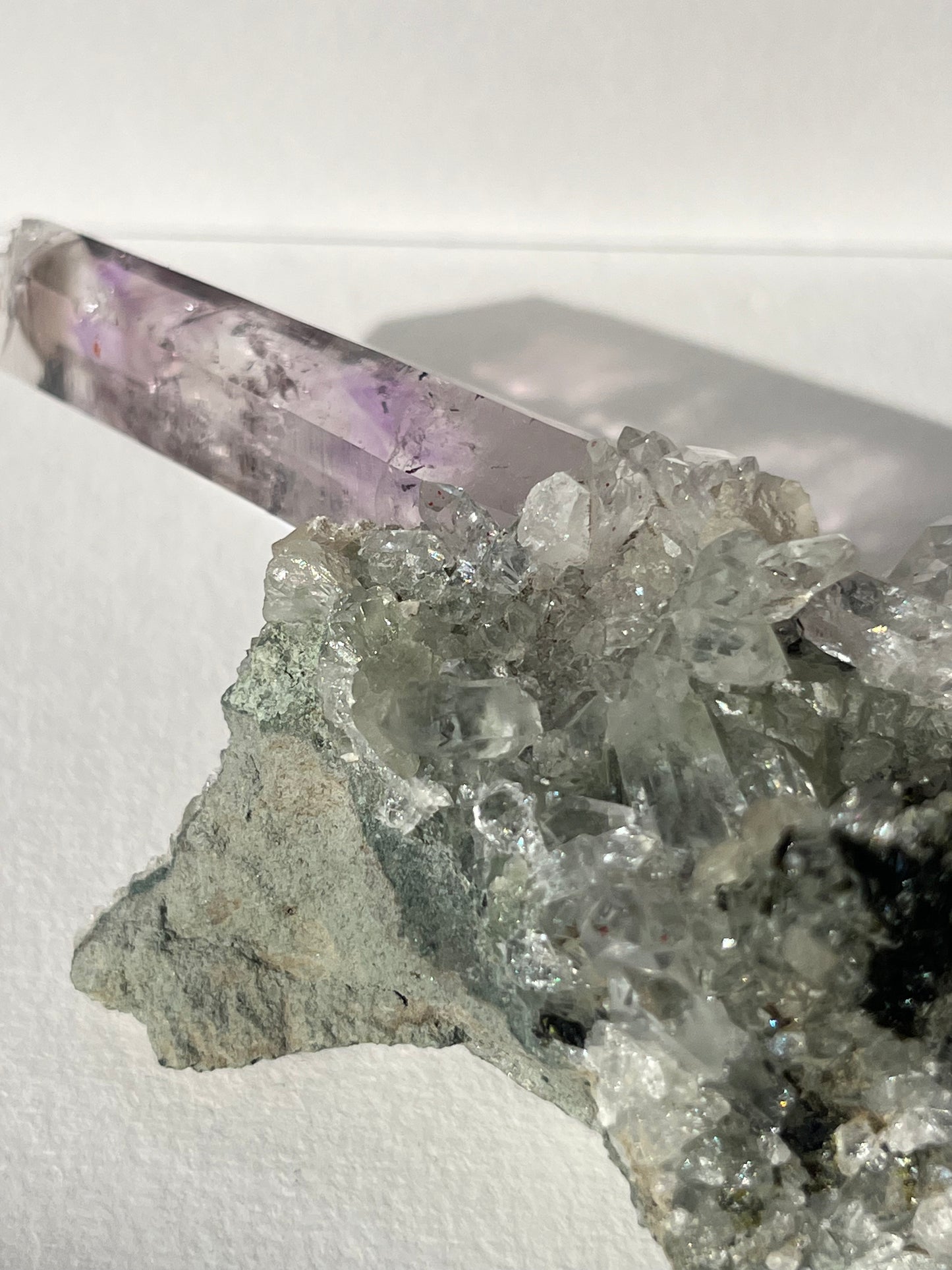 Smokey Phantom Amethyst on Matrix with Enhydro, Epidote & Druzy Coated Calcite Specimen F