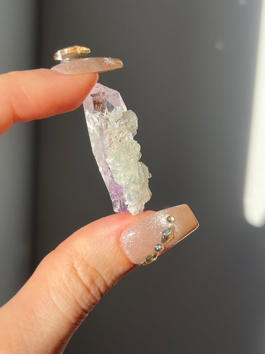 Goboboseb Amethyst Quartz Point with Prehnite Jacket F