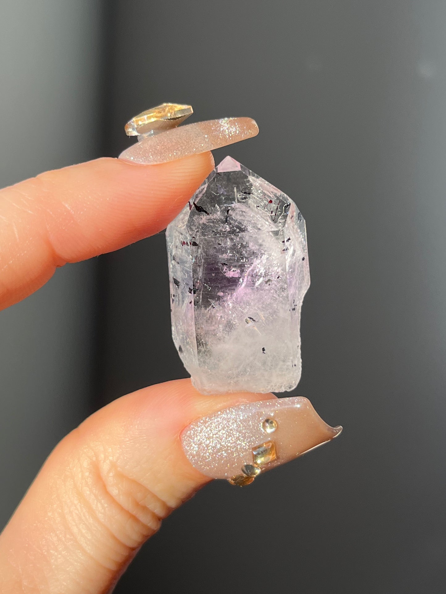 Goboboseb Amethyst Quartz Point with Harlequin Hematite Inclusions K