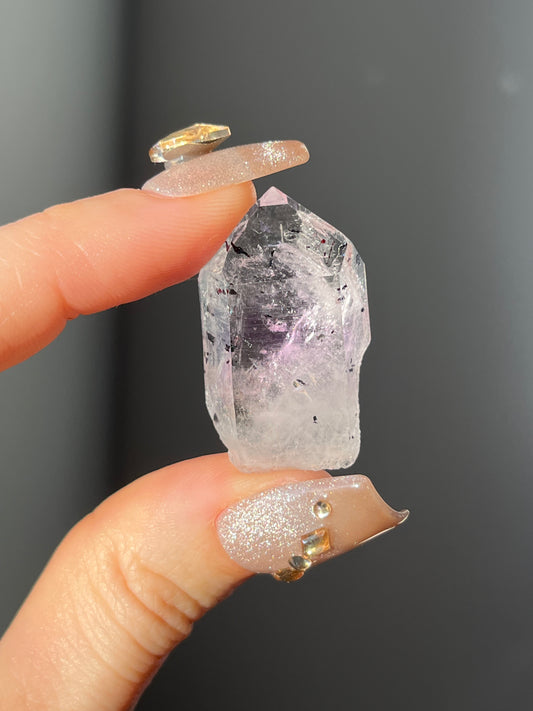 Goboboseb Amethyst Quartz Point with Harlequin Hematite Inclusions K