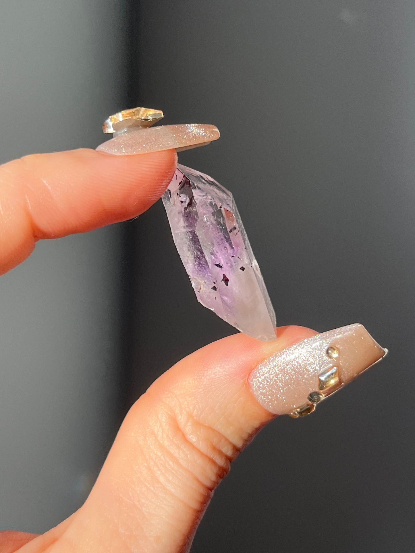 Goboboseb Amethyst Quartz Point with Harlequin Hematite Inclusions K