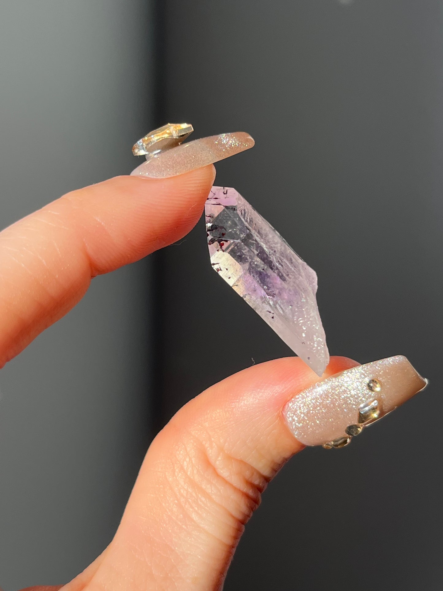 Goboboseb Amethyst Quartz Point with Harlequin Hematite Inclusions K