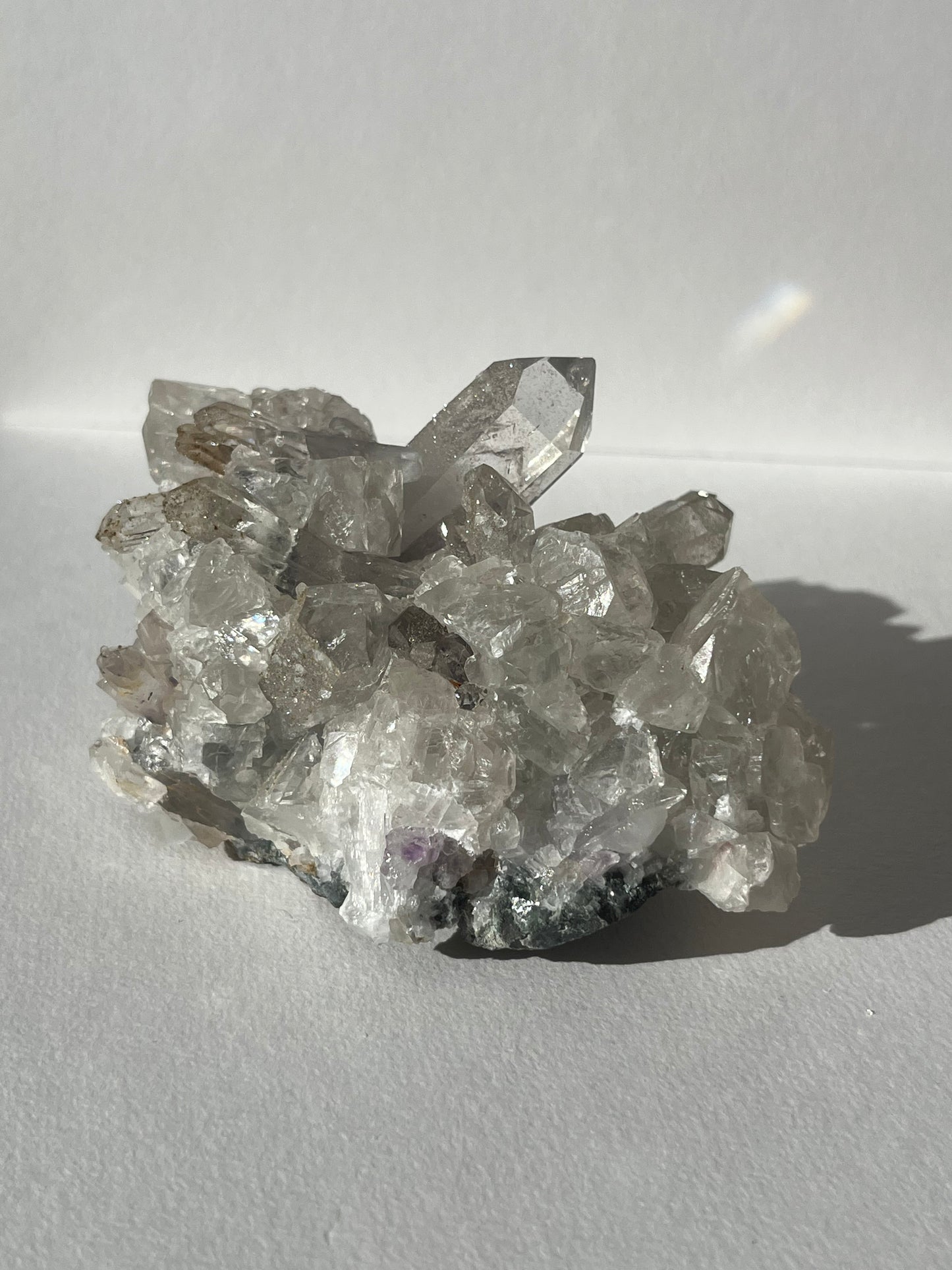Druzy Analcime Coated Goboboseb Quartz Cluster with UV Reactive Calcite