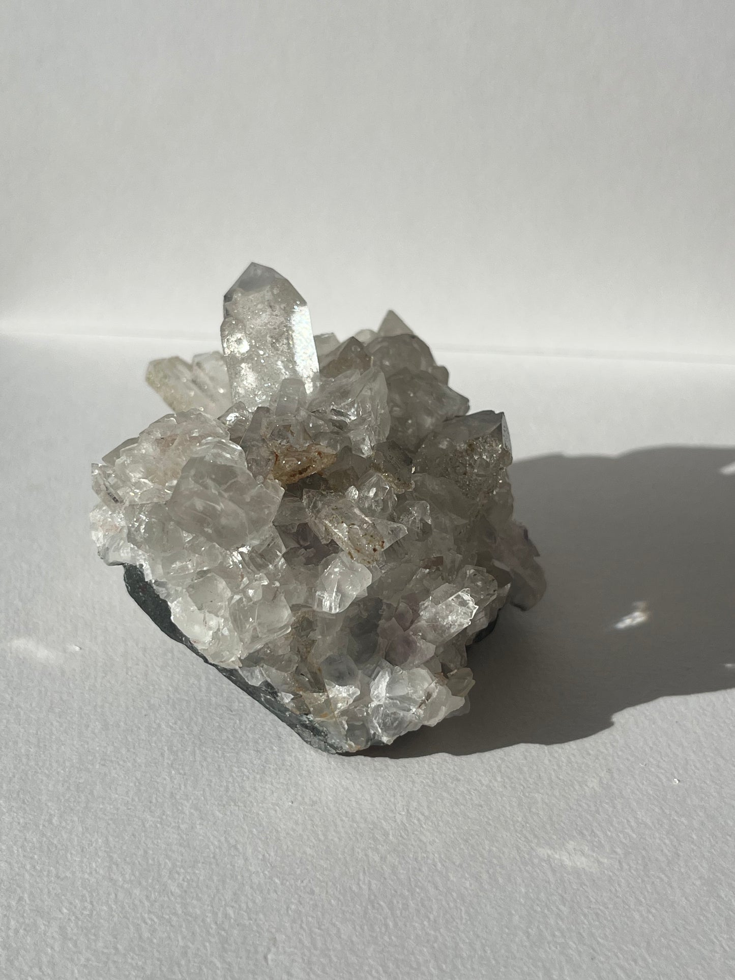 Druzy Analcime Coated Goboboseb Quartz Cluster with UV Reactive Calcite