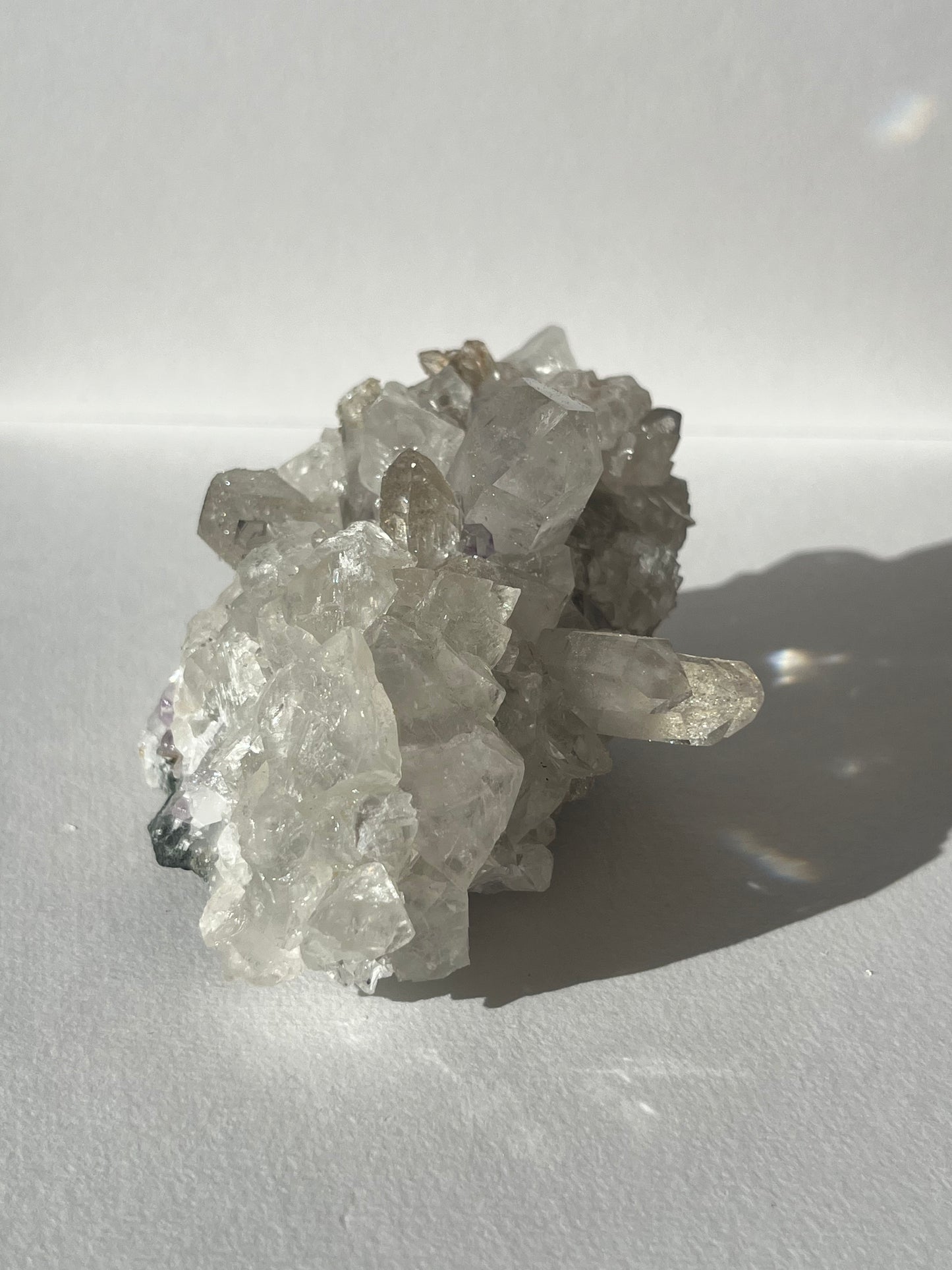 Druzy Analcime Coated Goboboseb Quartz Cluster with UV Reactive Calcite