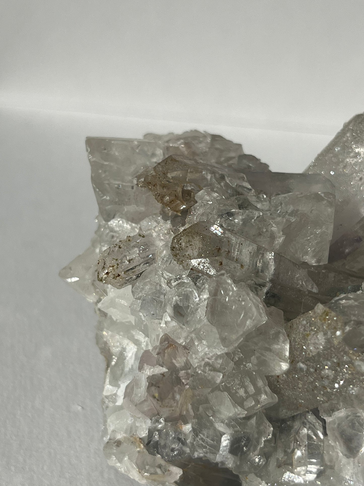 Druzy Analcime Coated Goboboseb Quartz Cluster with UV Reactive Calcite