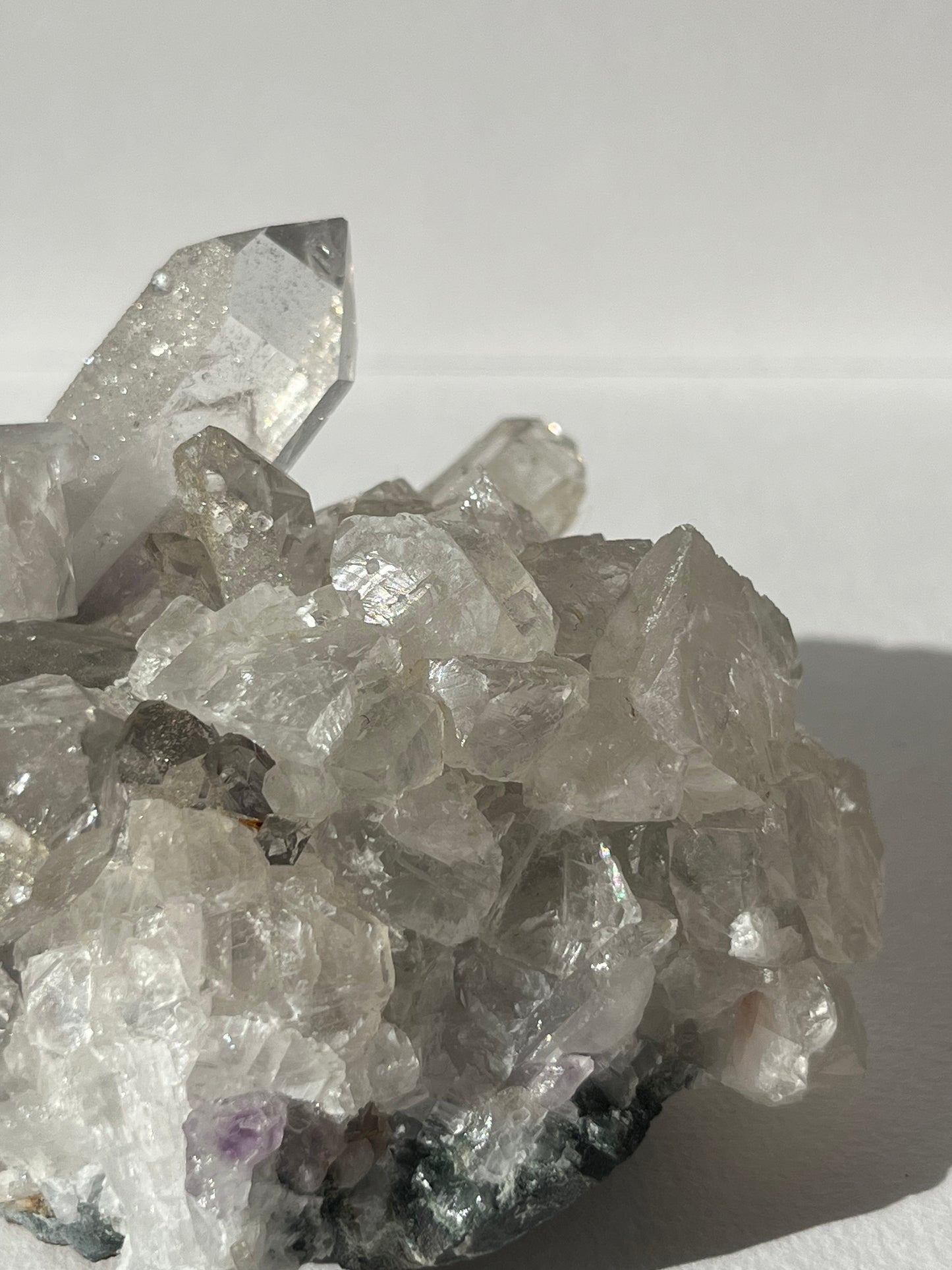Druzy Analcime Coated Goboboseb Quartz Cluster with UV Reactive Calcite