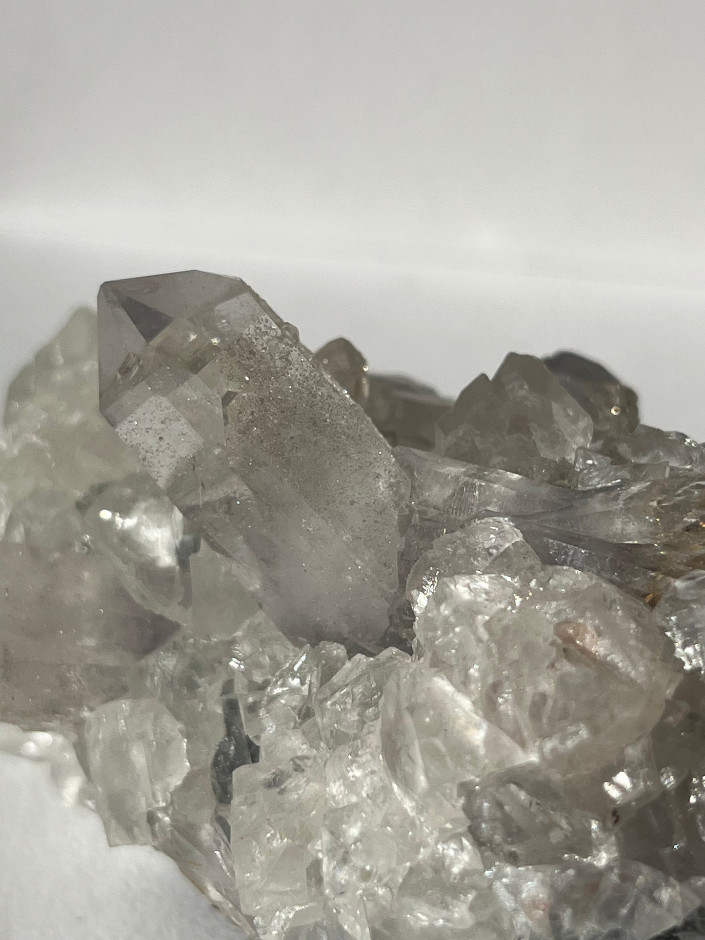 Druzy Analcime Coated Goboboseb Quartz Cluster with UV Reactive Calcite
