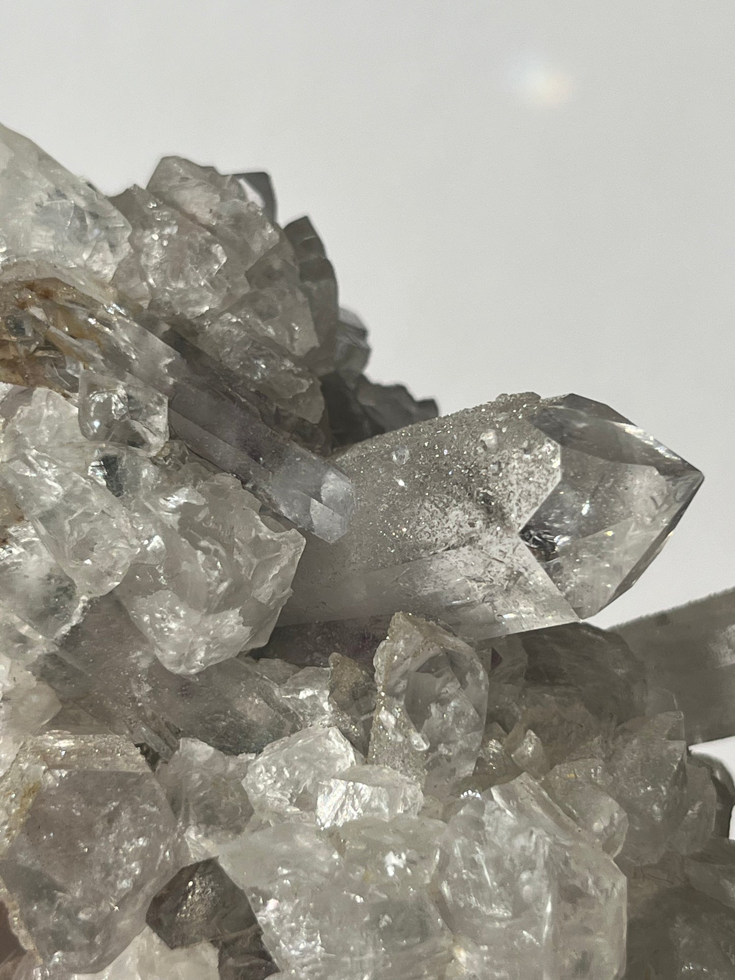Druzy Analcime Coated Goboboseb Quartz Cluster with UV Reactive Calcite