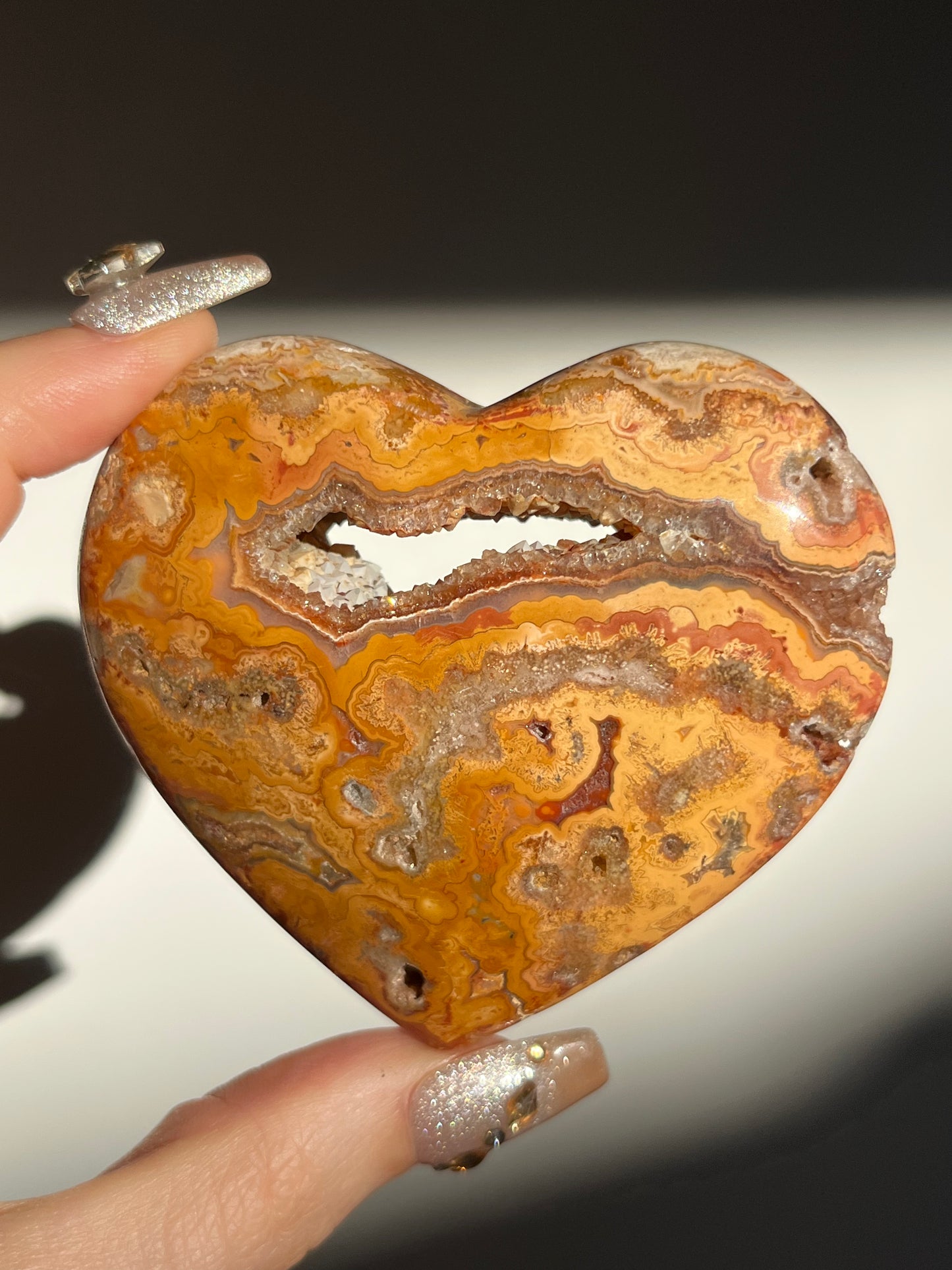 Golden Lace Agate Heart Carving C