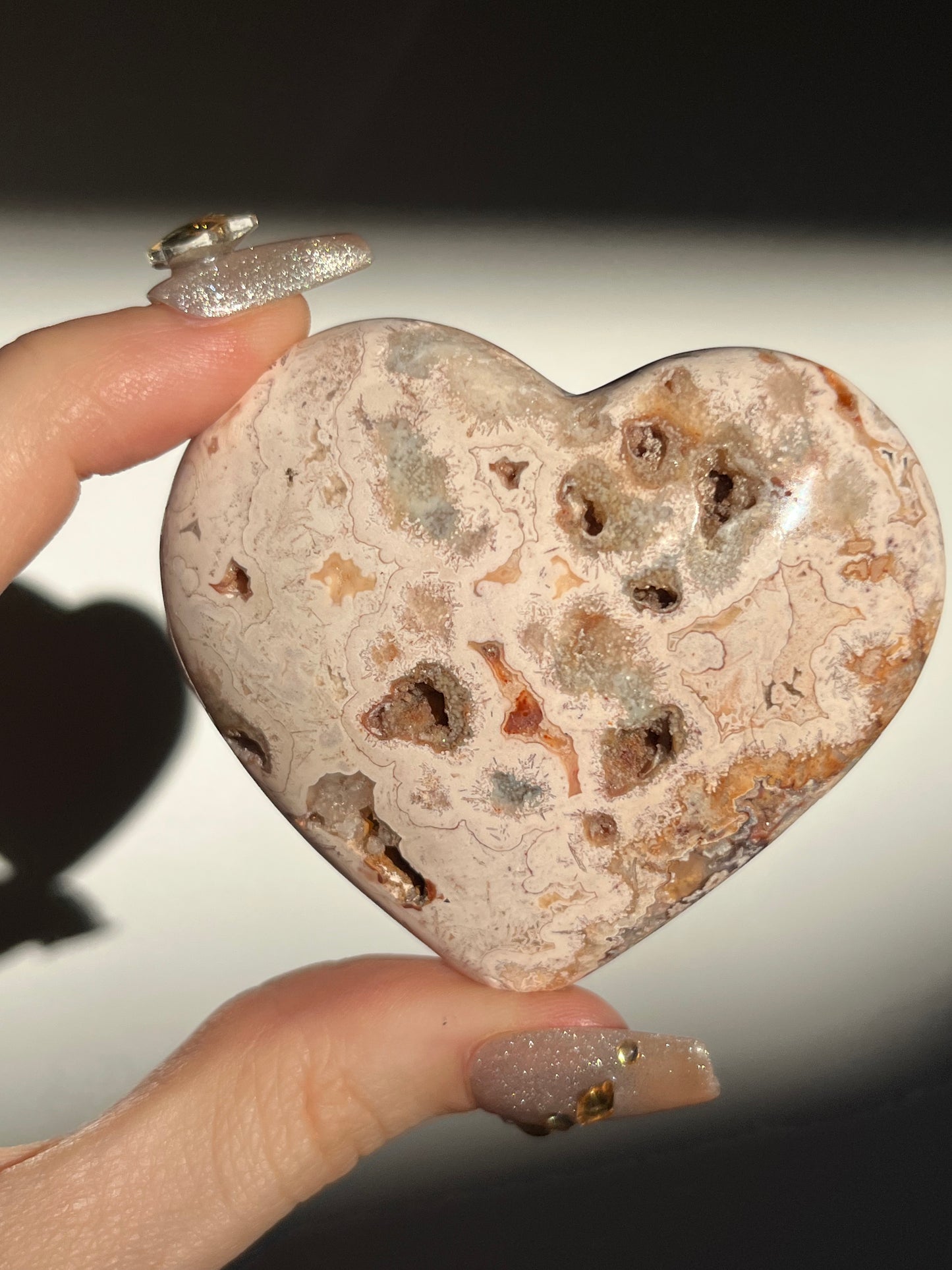 Pink Lace Agate Heart Carving D