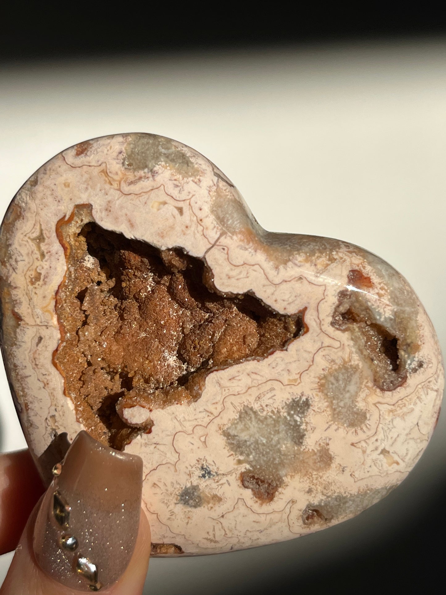 Pink Lace Agate Heart Carving D
