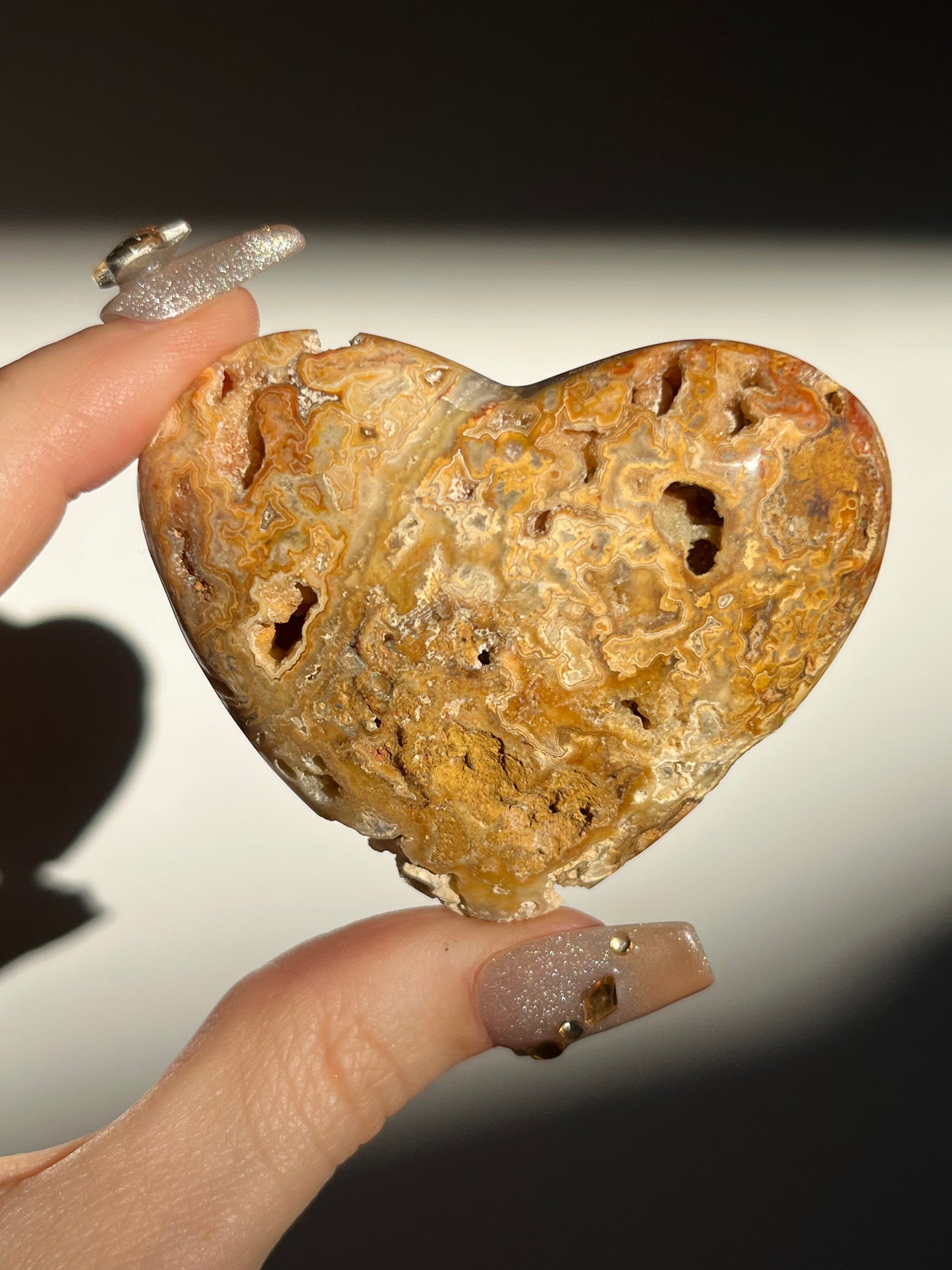 Golden Lace Agate Heart Carving E