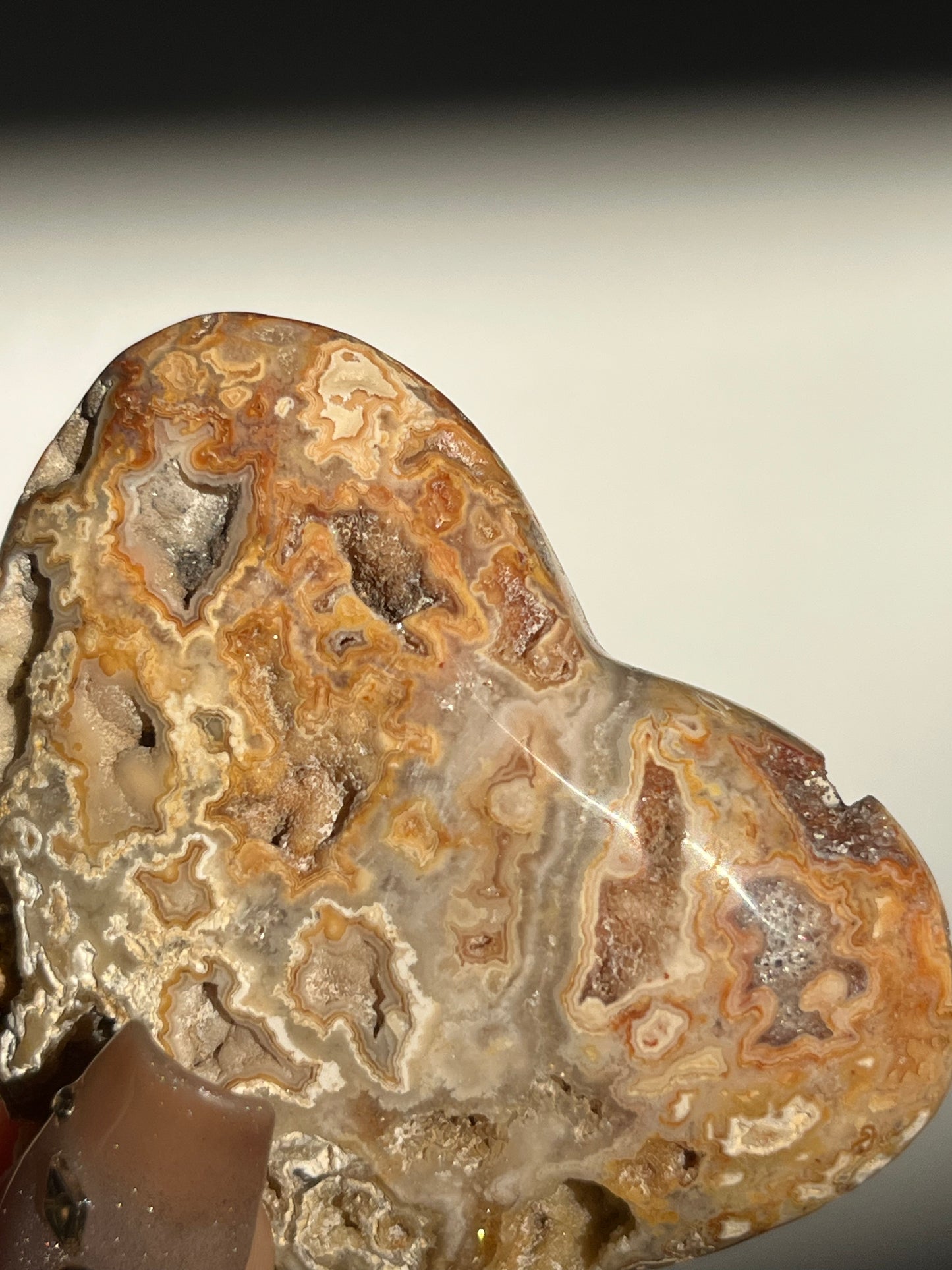 Golden Lace Agate Heart Carving E