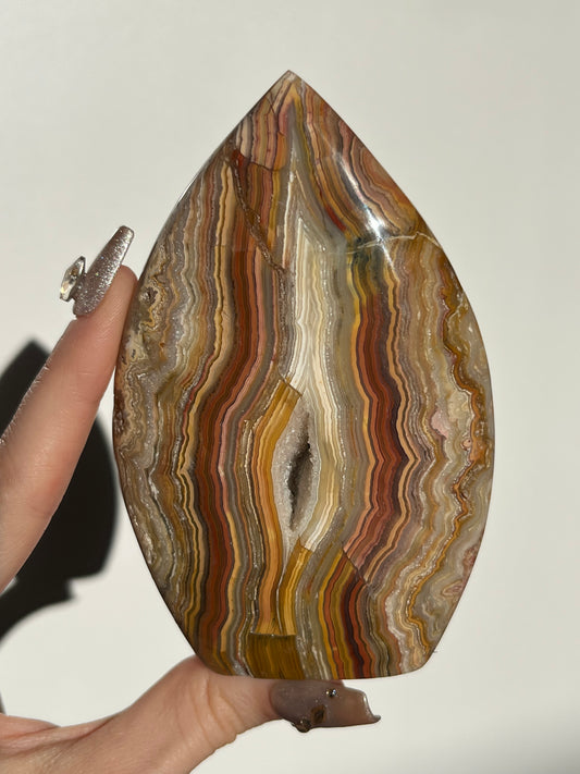Golden Lace Agate Flame Carving A