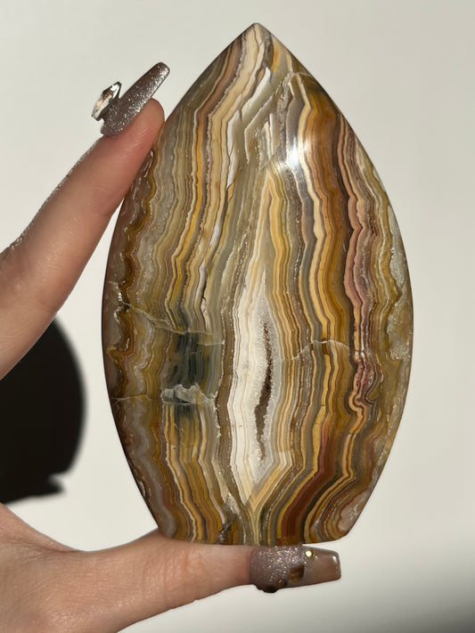Golden Lace Agate Flame Carving B