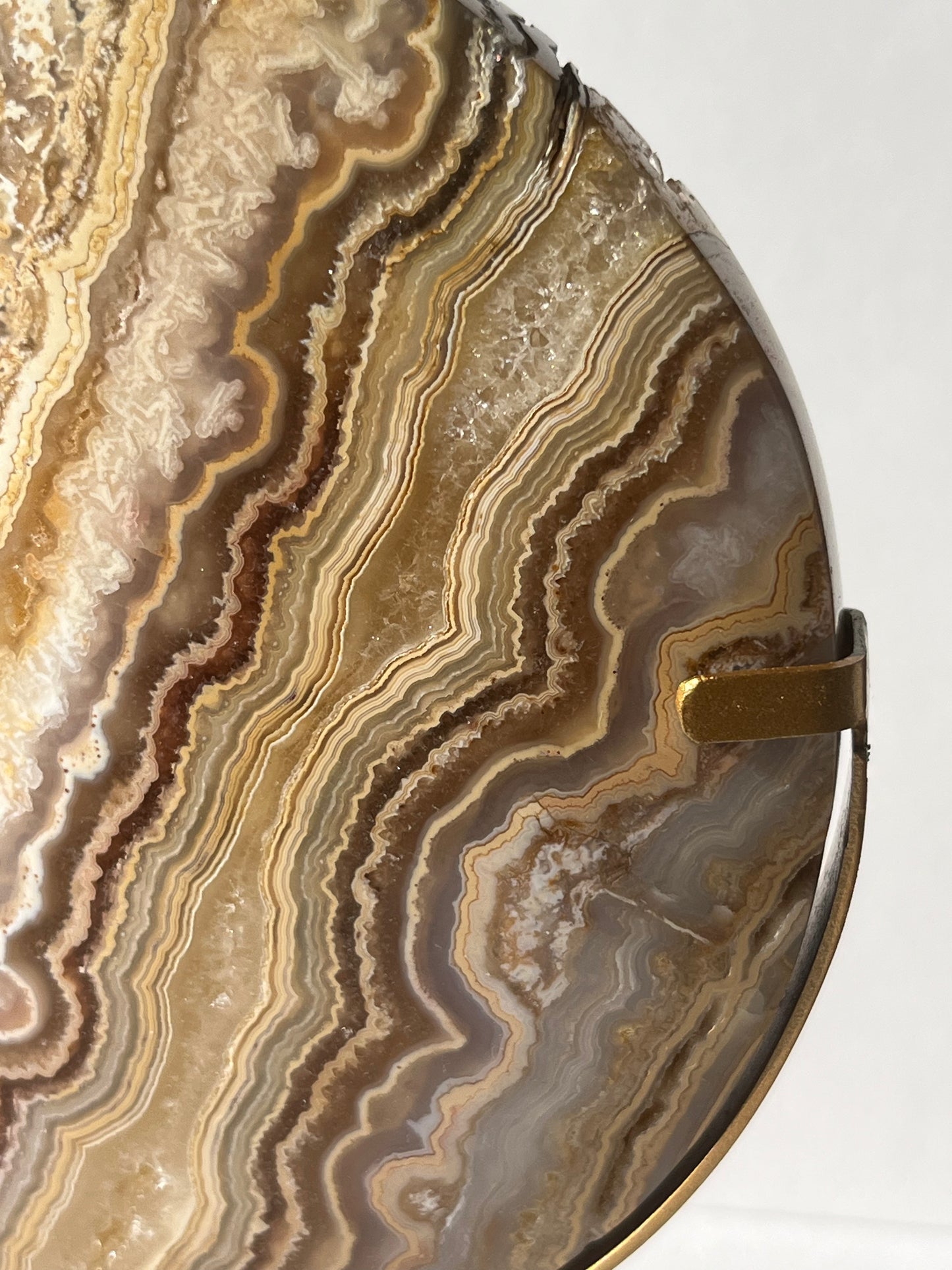 High Grade Golden Lace Agate Moon Carving on Stand with Parallax Effect B