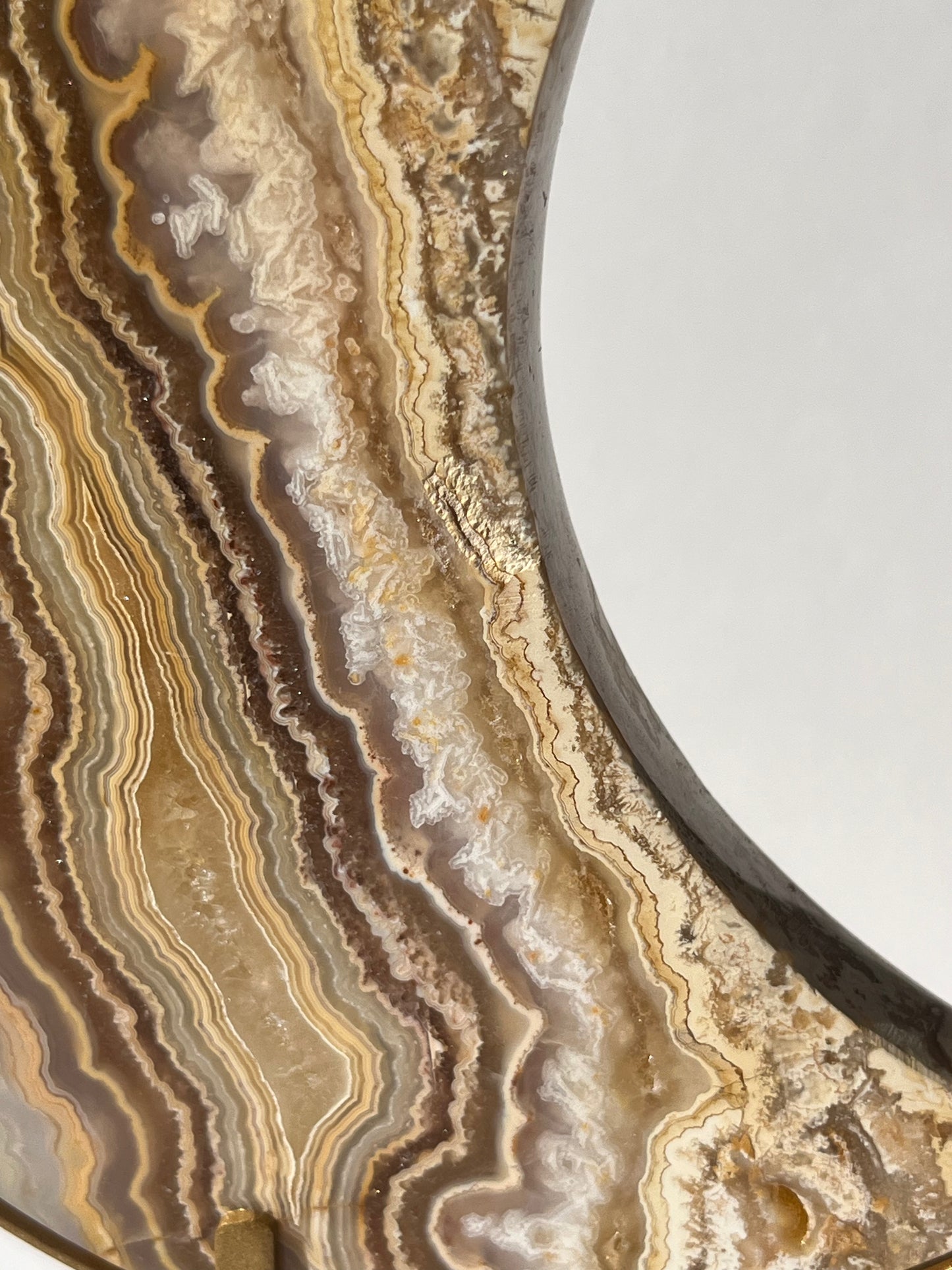 High Grade Golden Lace Agate Moon Carving on Stand with Parallax Effect B