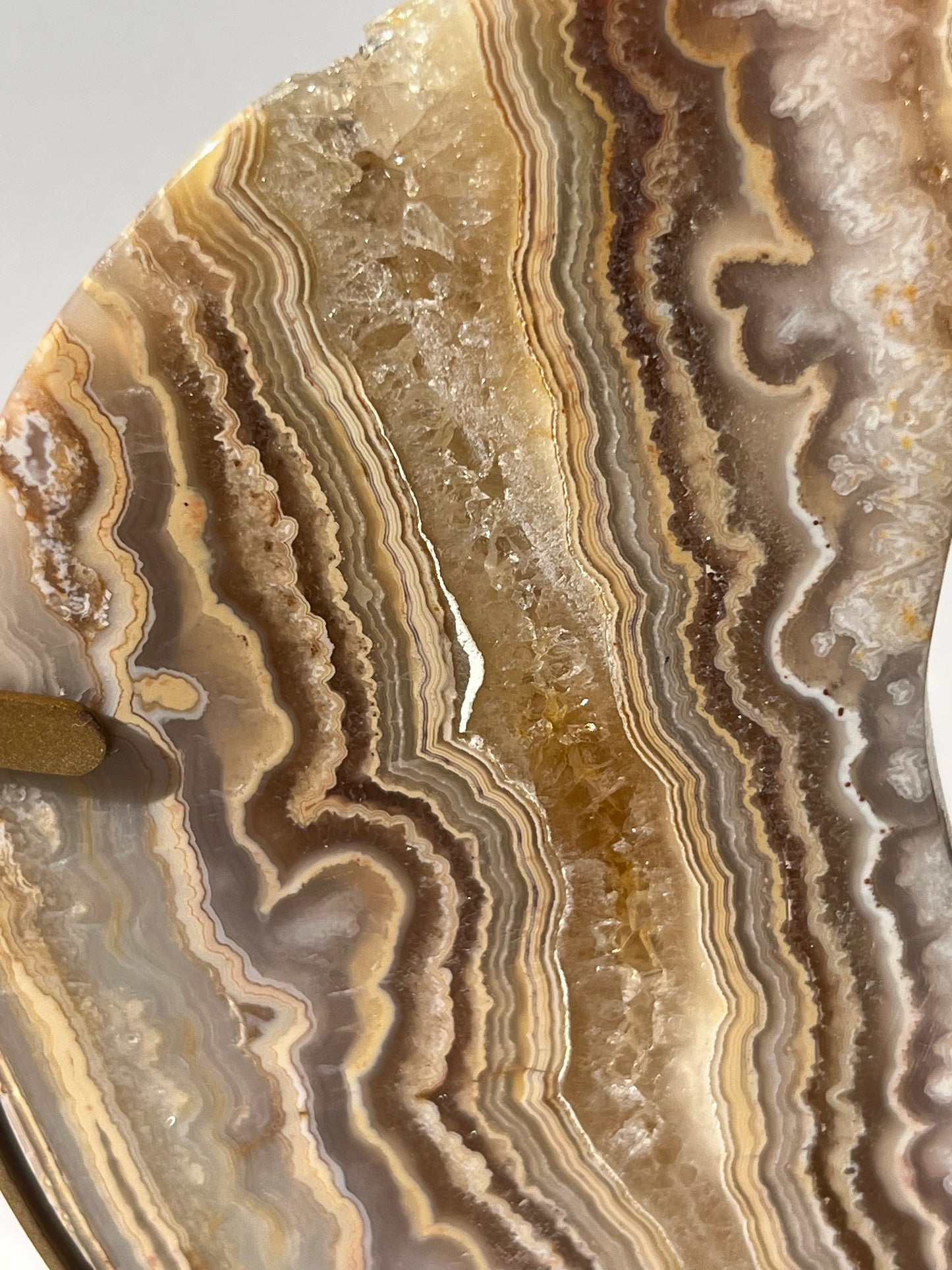 High Grade Golden Lace Agate Moon Carving on Stand with Parallax Effect A