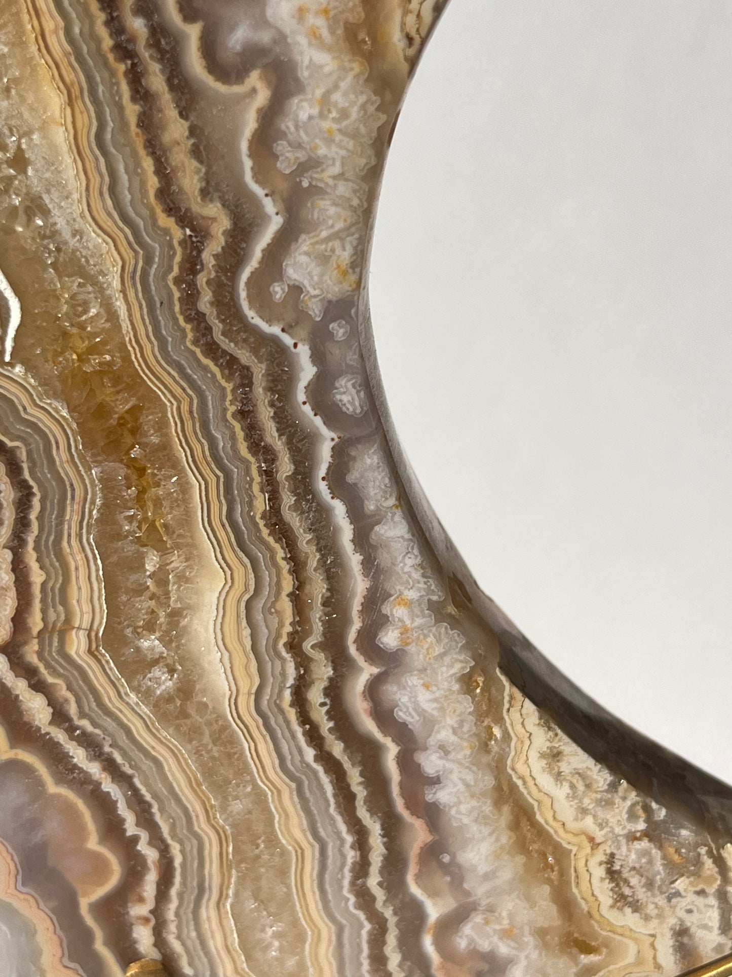 High Grade Golden Lace Agate Moon Carving on Stand with Parallax Effect A