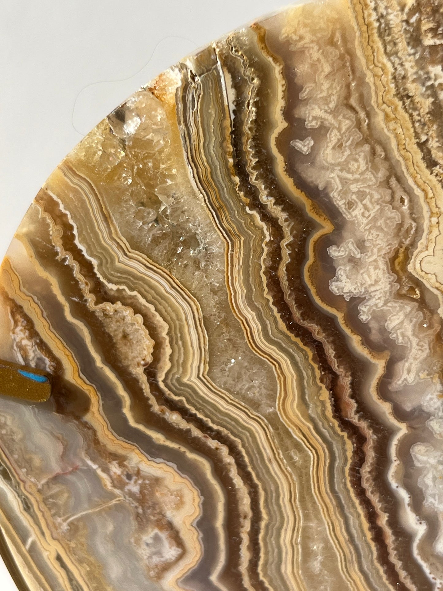 High Grade Golden Lace Agate Moon Carving on Stand with Parallax Effect C