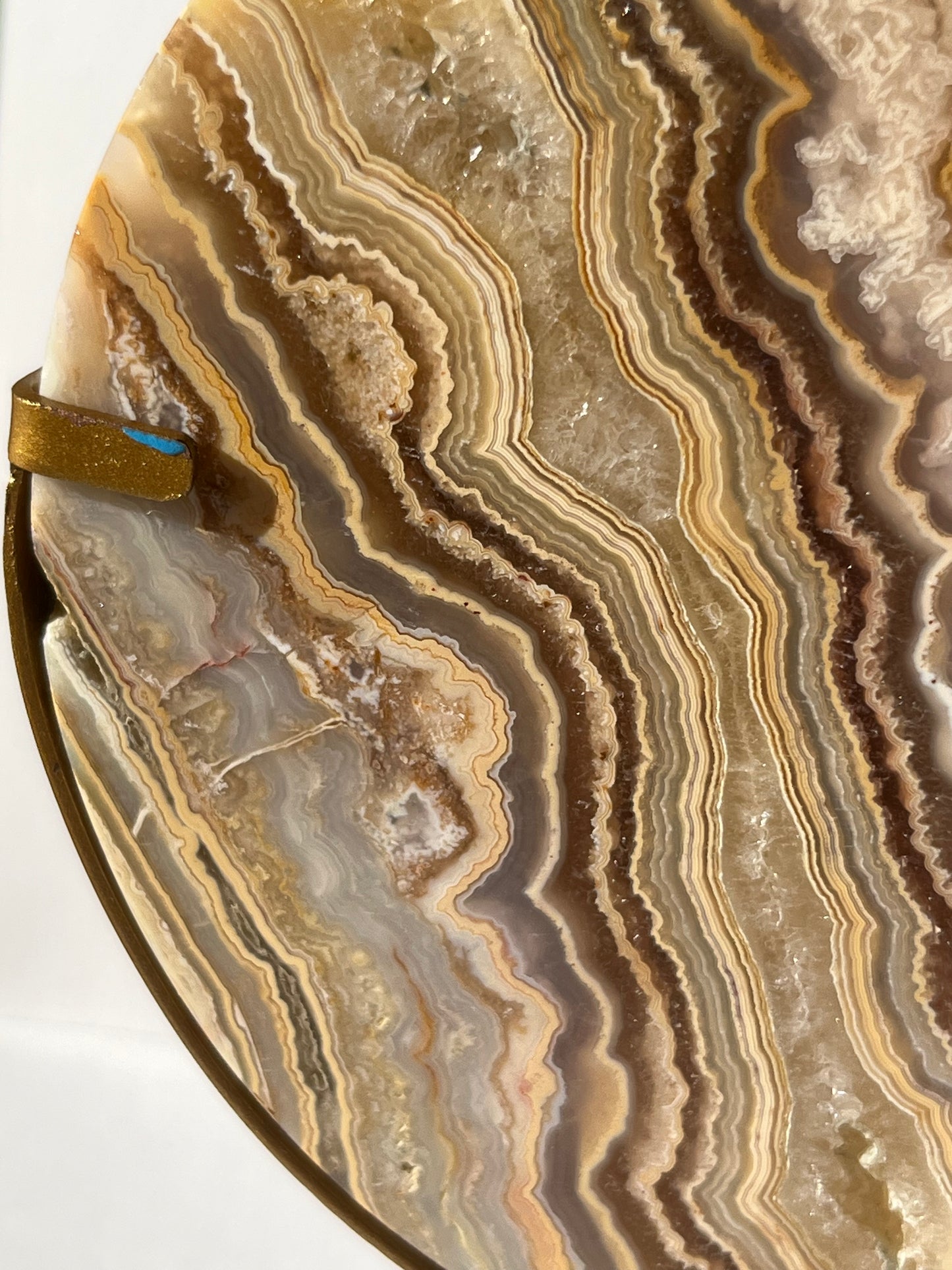 High Grade Golden Lace Agate Moon Carving on Stand with Parallax Effect C