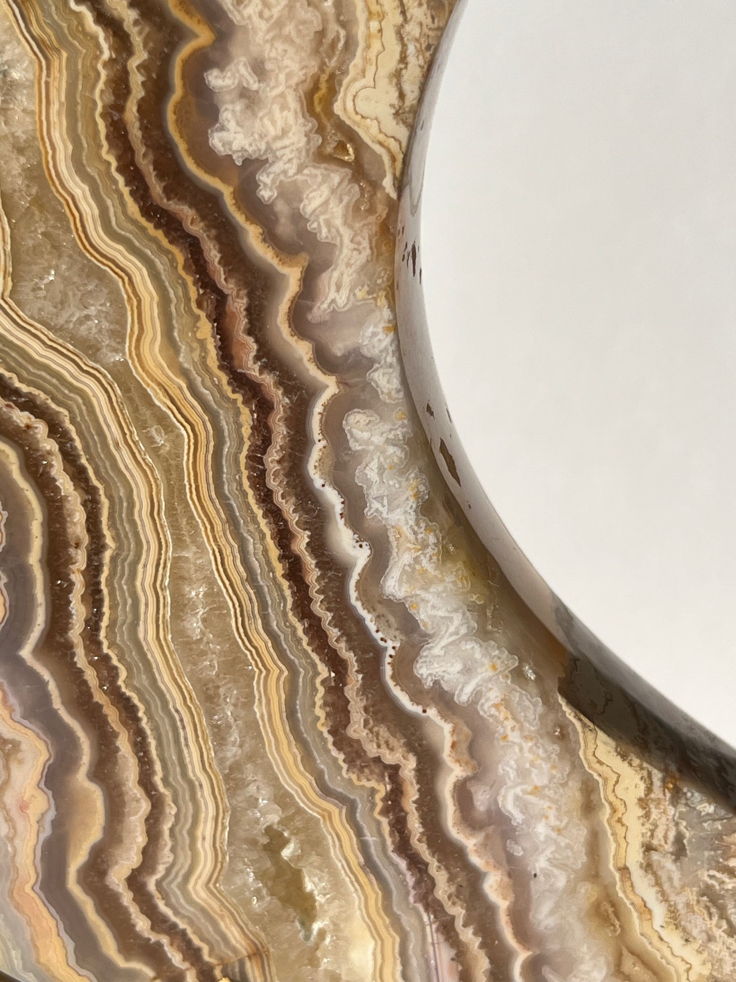 High Grade Golden Lace Agate Moon Carving on Stand with Parallax Effect C