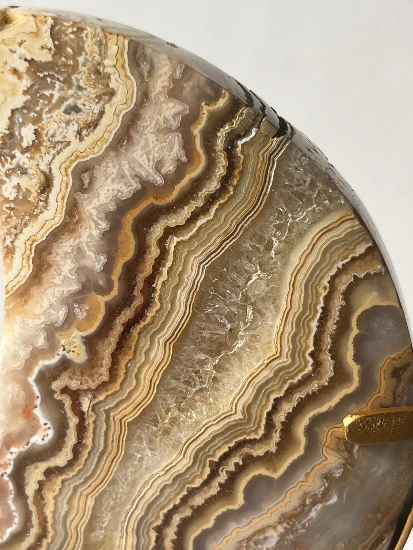 High Grade Golden Lace Agate Moon Carving on Stand with Parallax Effect C