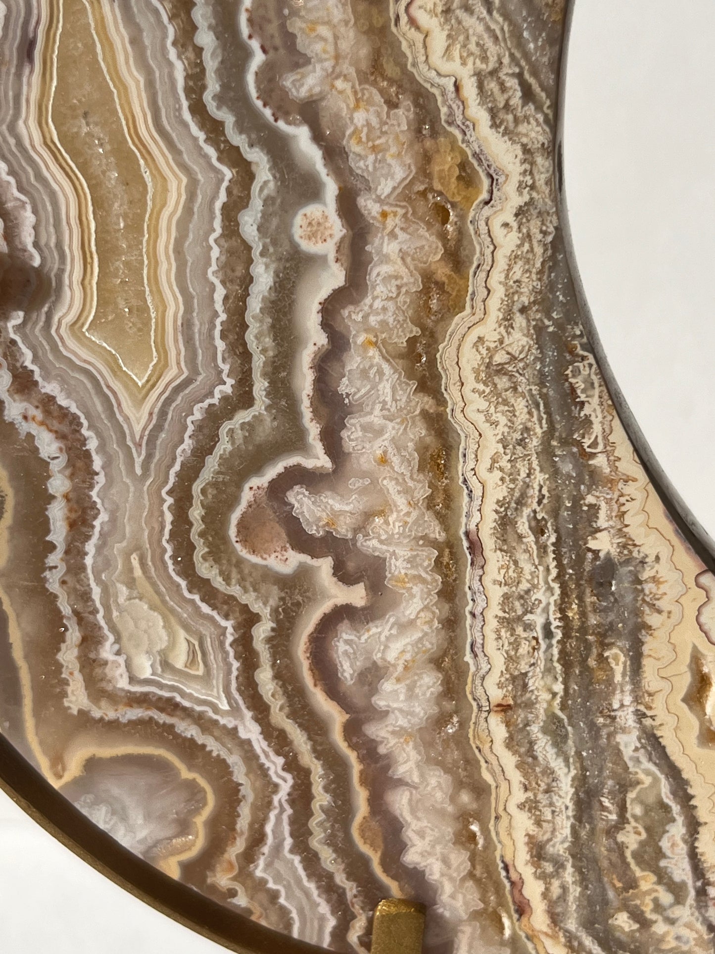 High Grade Golden Lace Agate Moon Carving on Stand with Parallax Effect D