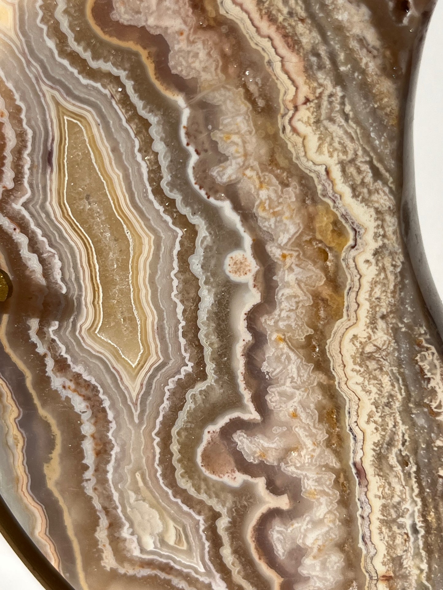 High Grade Golden Lace Agate Moon Carving on Stand with Parallax Effect D