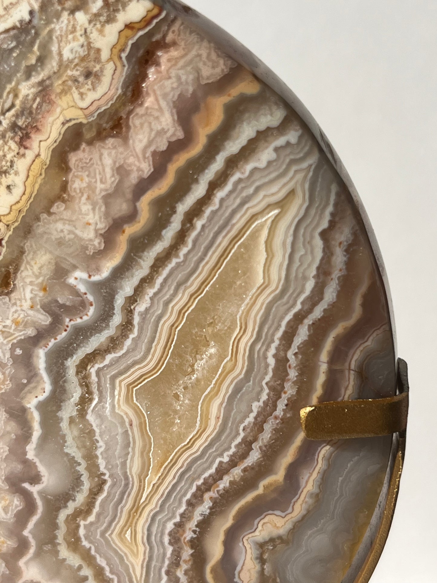 High Grade Golden Lace Agate Moon Carving on Stand with Parallax Effect D
