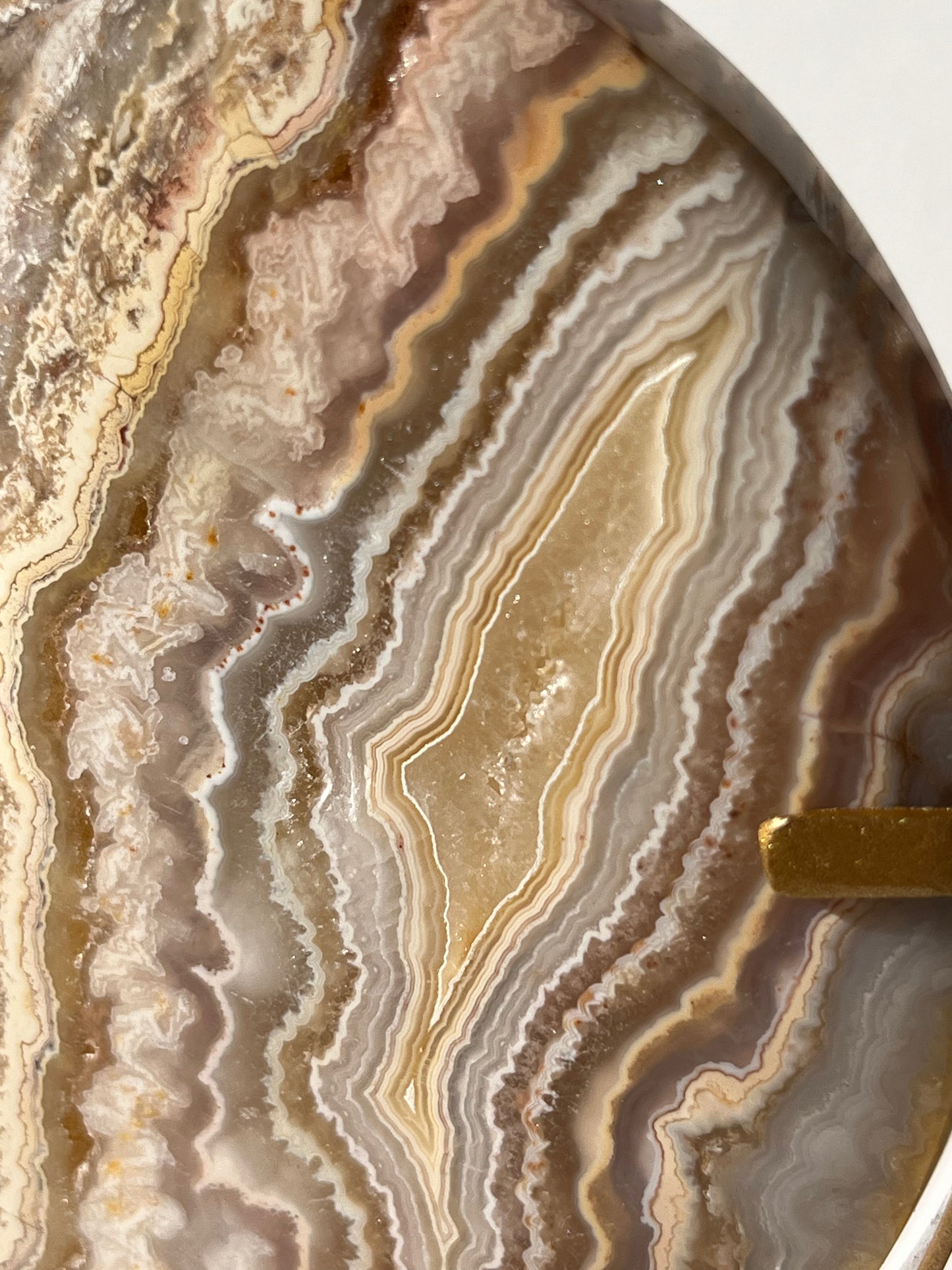 High Grade Golden Lace Agate Moon Carving on Stand with Parallax Effect D