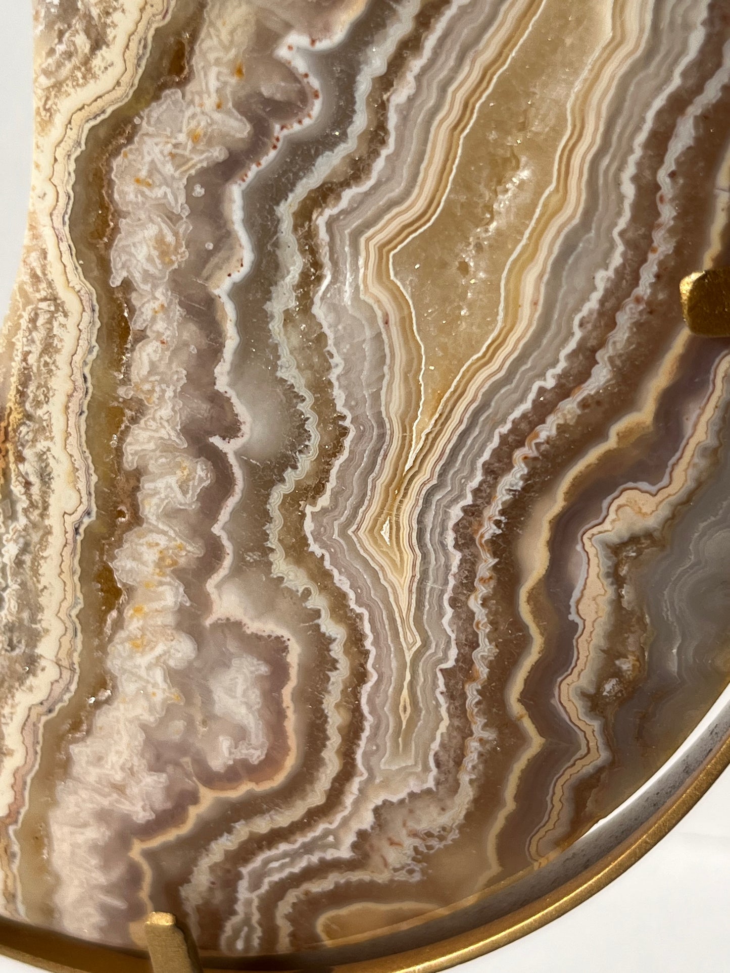 High Grade Golden Lace Agate Moon Carving on Stand with Parallax Effect D