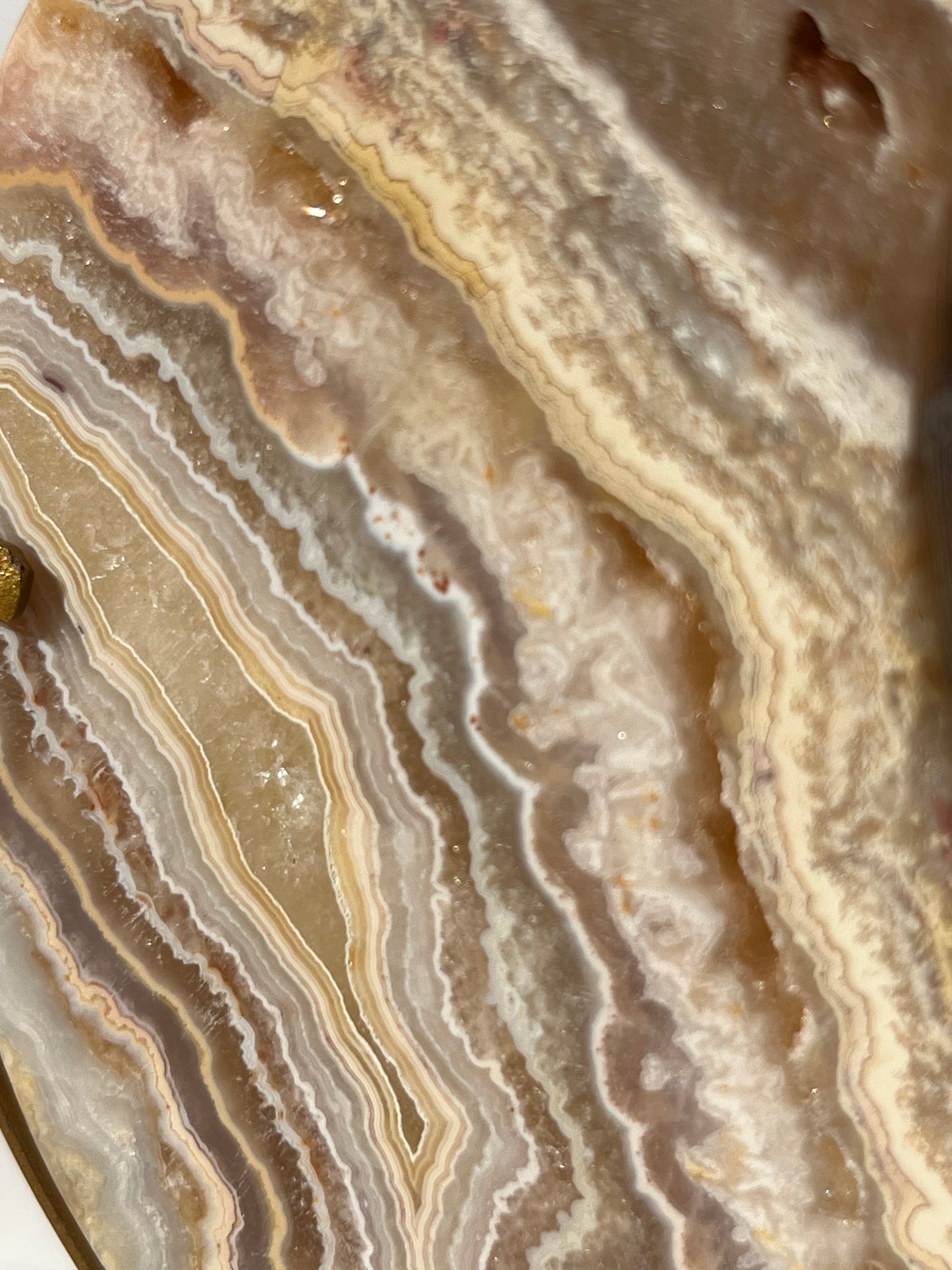 High Grade Golden Lace Agate Moon Carving on Stand with Parallax Effect E