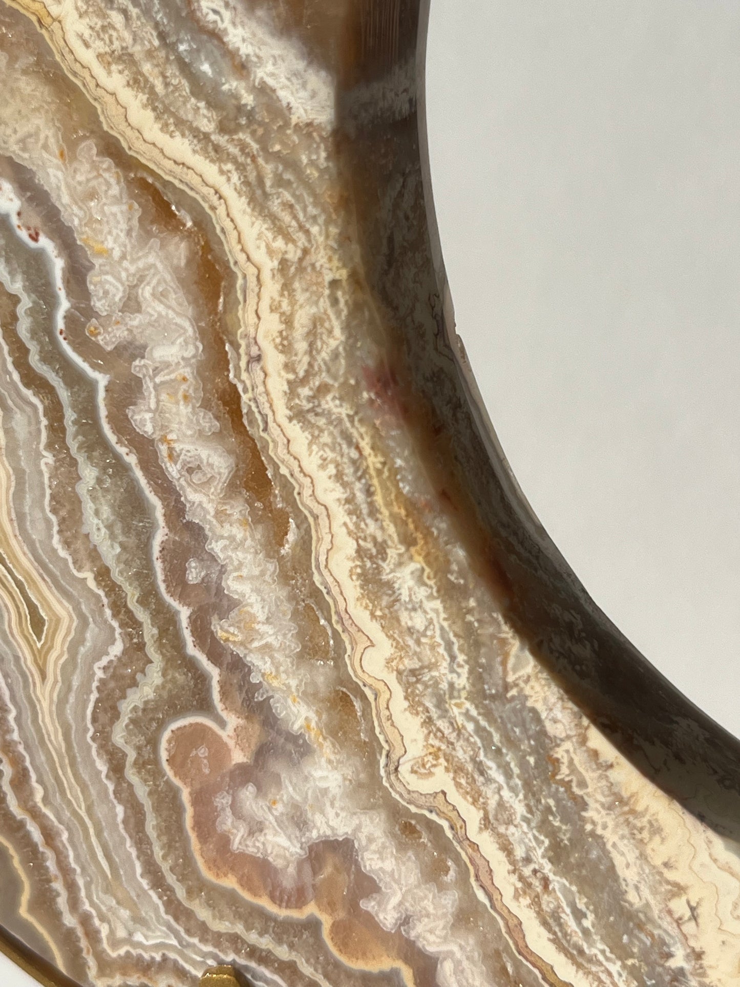 High Grade Golden Lace Agate Moon Carving on Stand with Parallax Effect E