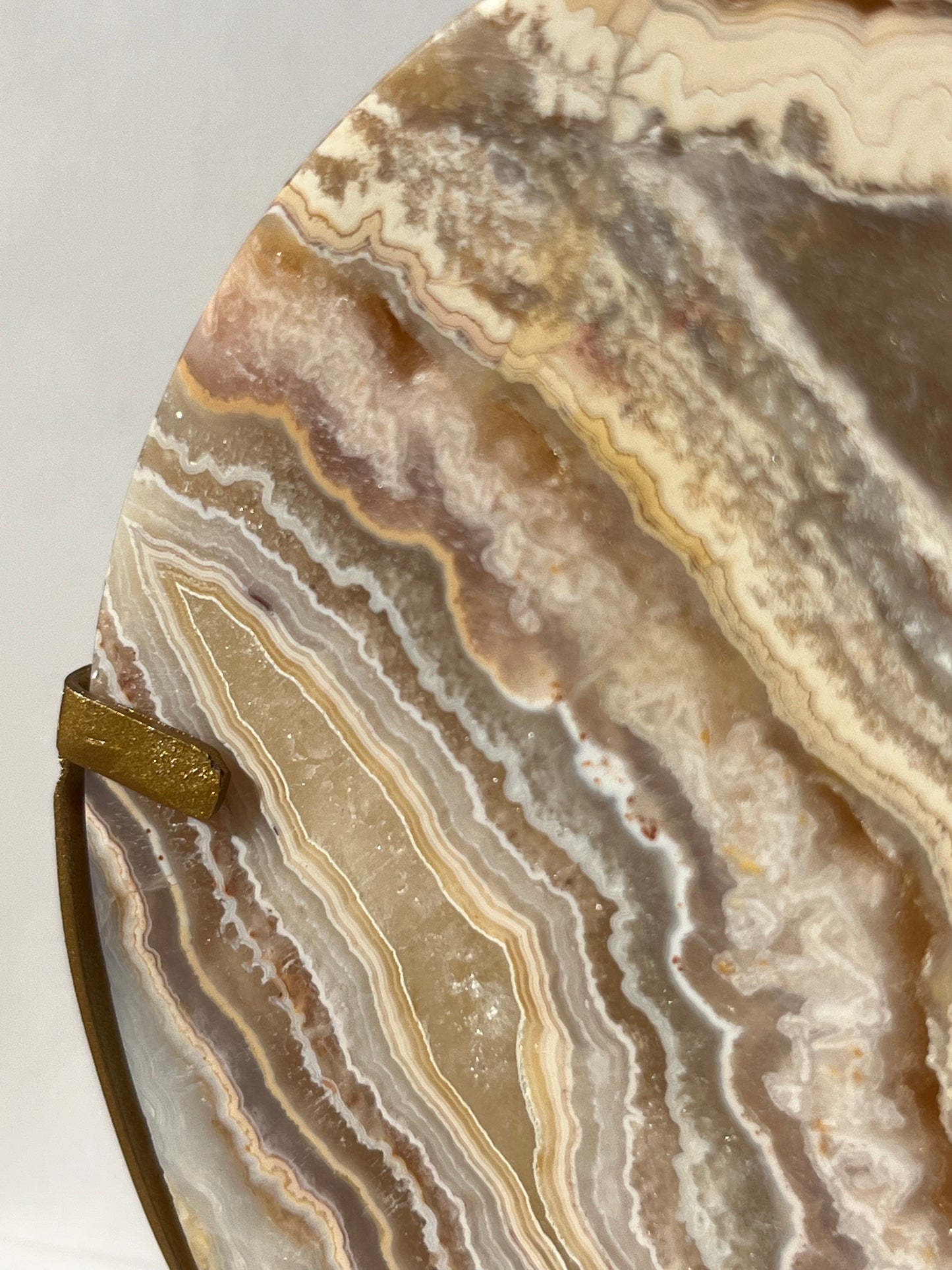 High Grade Golden Lace Agate Moon Carving on Stand with Parallax Effect E