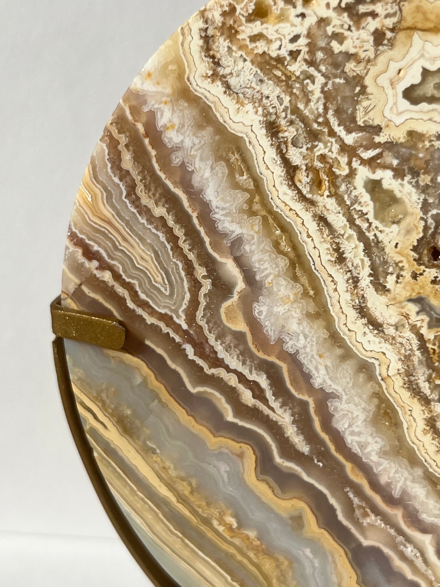 High Grade Golden Lace Agate Moon Carving on Stand with Parallax Effect F