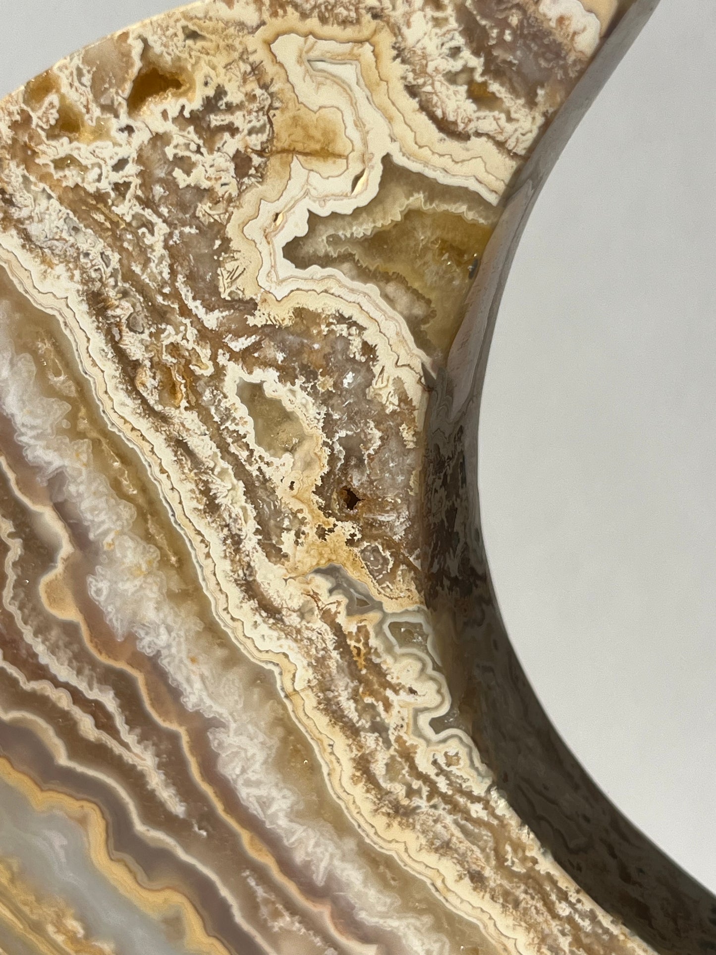 High Grade Golden Lace Agate Moon Carving on Stand with Parallax Effect F