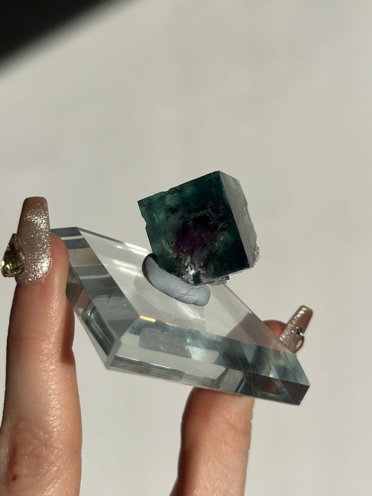 Vibrant Green-Purple Phantom Yindu Fluorite Specimen C