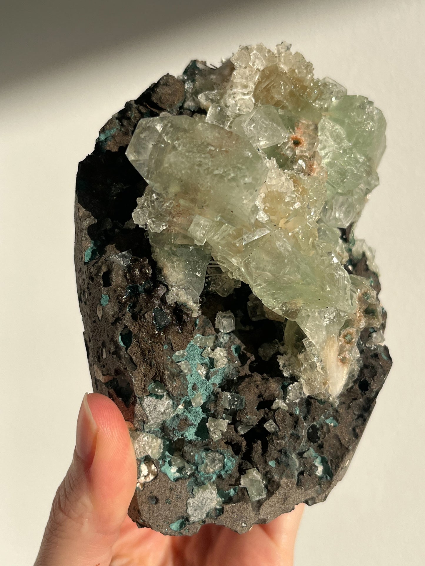 Green Apophyllite with Thomsonite, Mesolite & Calcite Specimen #19 (Self Standing)