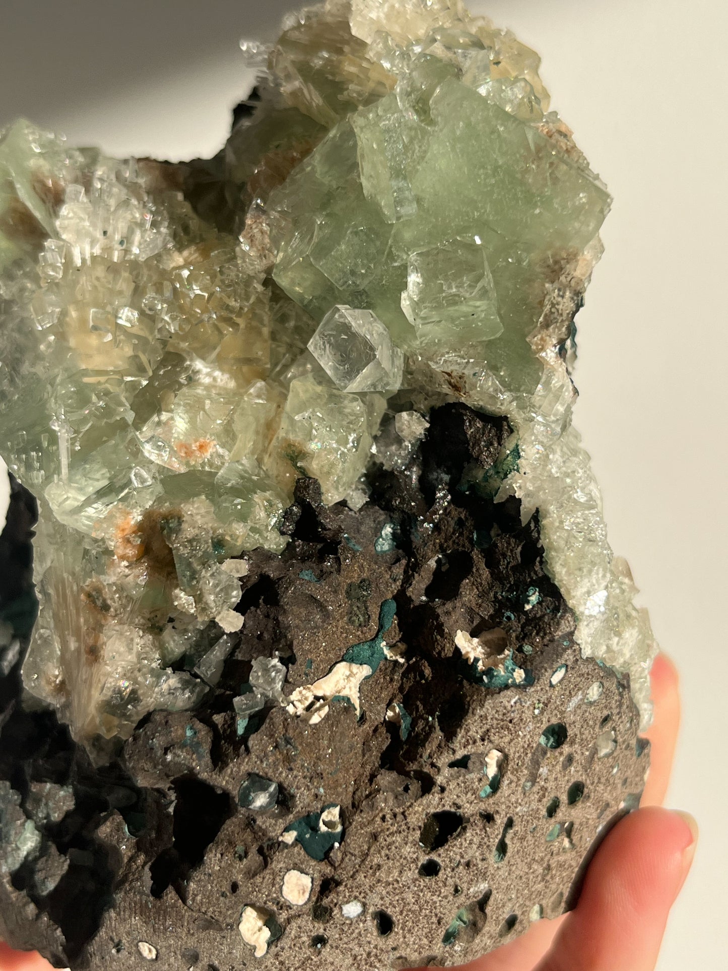 Green Apophyllite with Thomsonite, Mesolite & Calcite Specimen #19 (Self Standing)